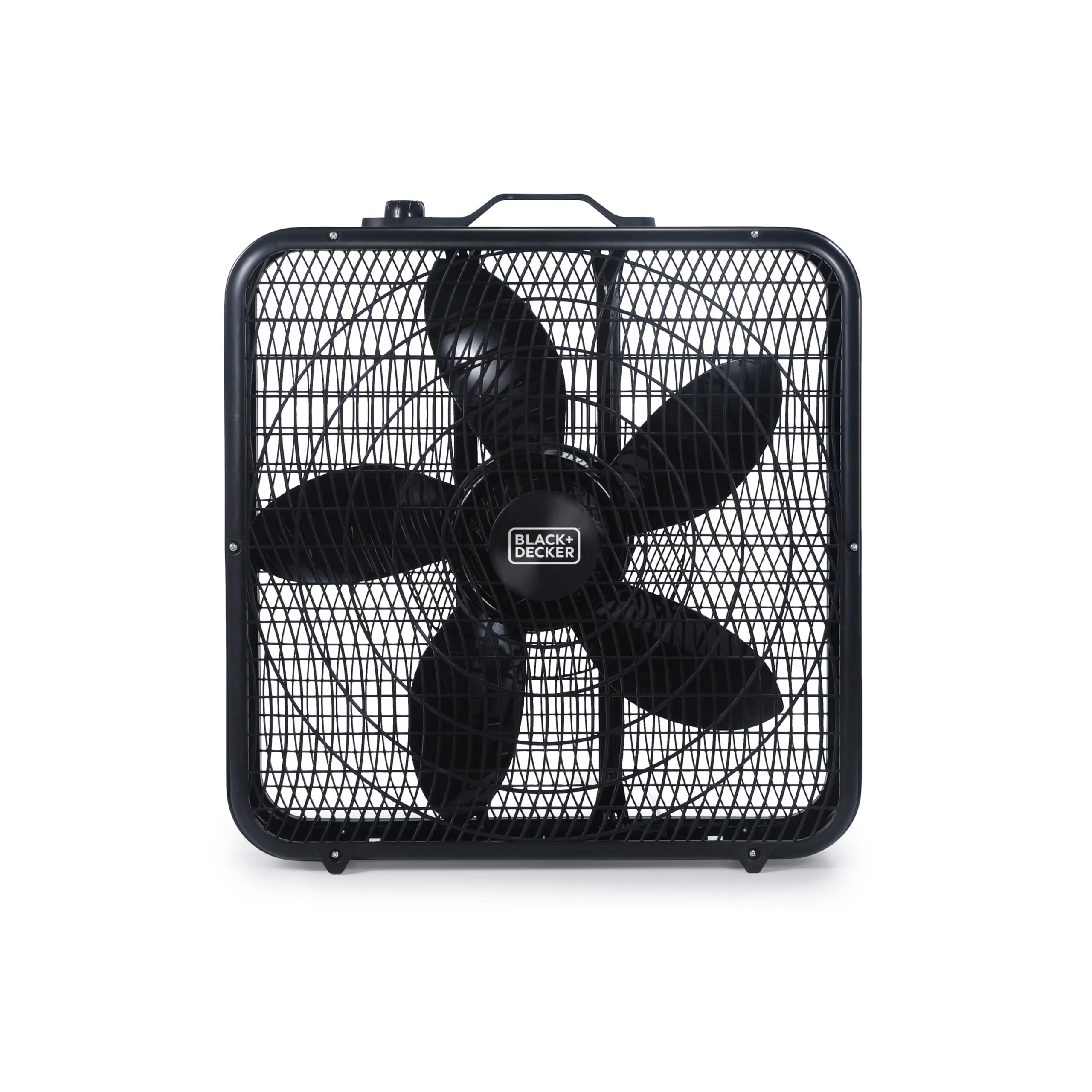 BLACK+DECKER Box Fan with 3 Speed Settings, 20” Box Fan with Carrying Handle, Rotary Knob and Recessed Cord Storage, Portable Fan and Cooling Fan for Home, Office, Garage, Basement & More, Black
