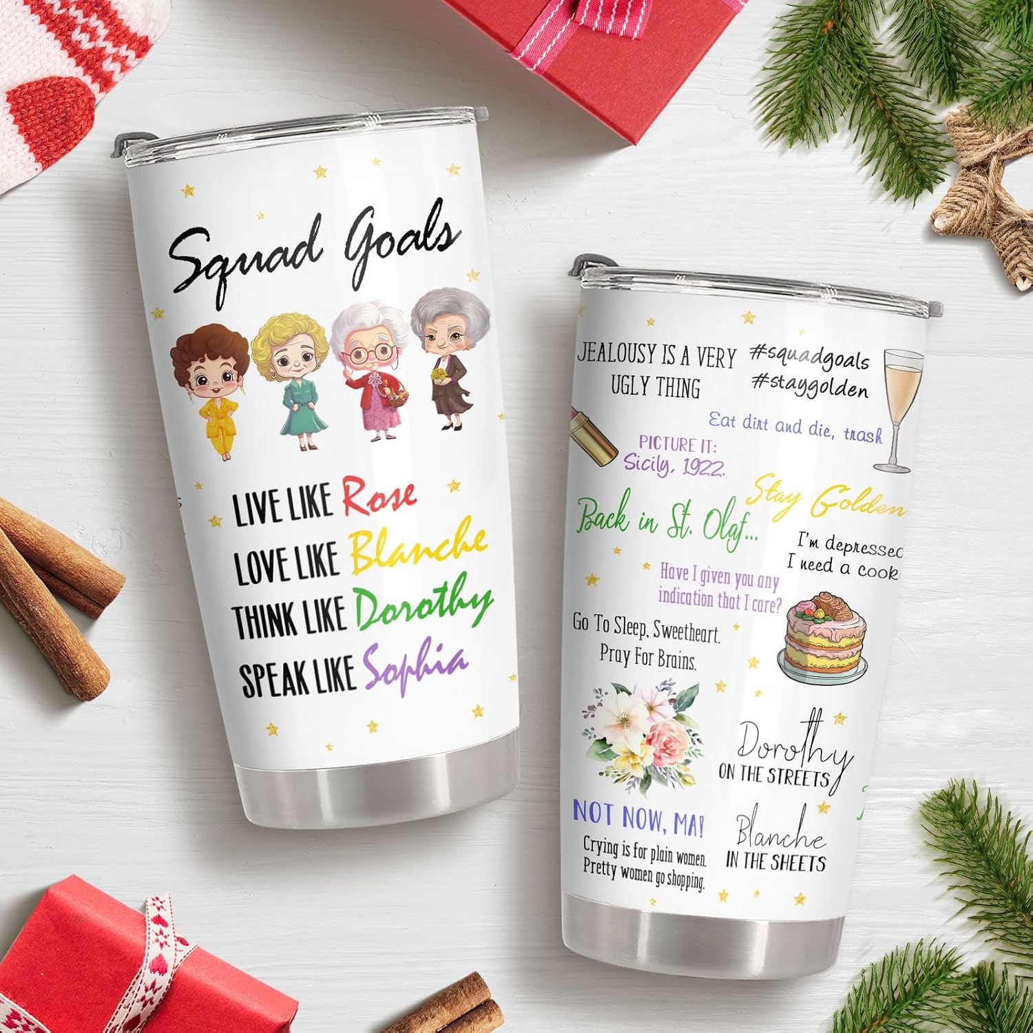 34HD Golden Girls Squad Tumbler 20oz with Lid, Funny Retro TV Show Insulated Travel Coffee Mug for Fans - Birthday Gift for Friends, Friendship and Besties - Image 2