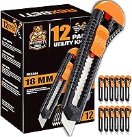 REXBETI 12-Pack Retractable Utility Knives - 18mm Wide Razor Sharp Blades, Smooth Box Cutter for Cartons, Cardboard & Boxes, Office Home Use