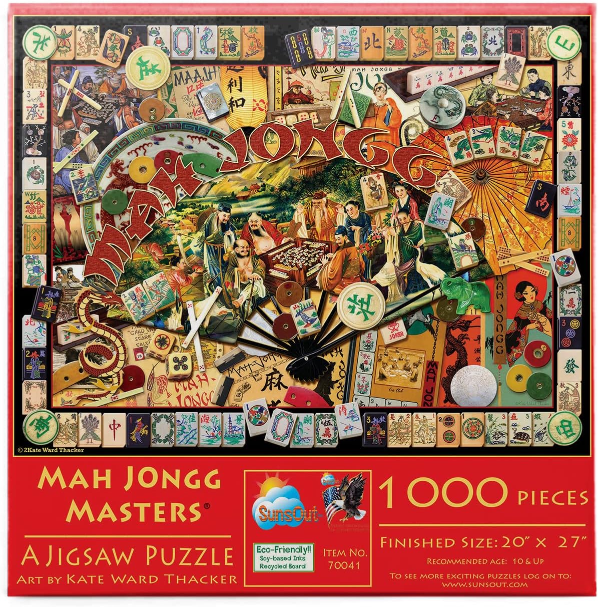SunsOut Mah Jongg Masters Jigsaw Puzzle for Adults, 1000 piece Jigsaw Puzzle by Artist: Kate Ward Thacker - Finished Size 20" x 27" - MPN# 70041