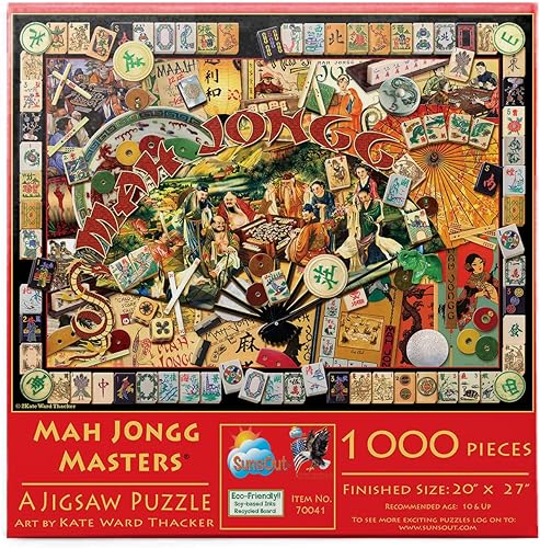 SunsOut Mah Jongg Masters rompecabezas para adultos, rompecabezas de 1000 piezas por artista: Kate Ward Thacker - Tamaño acabado 20 x 27 pulgadas -