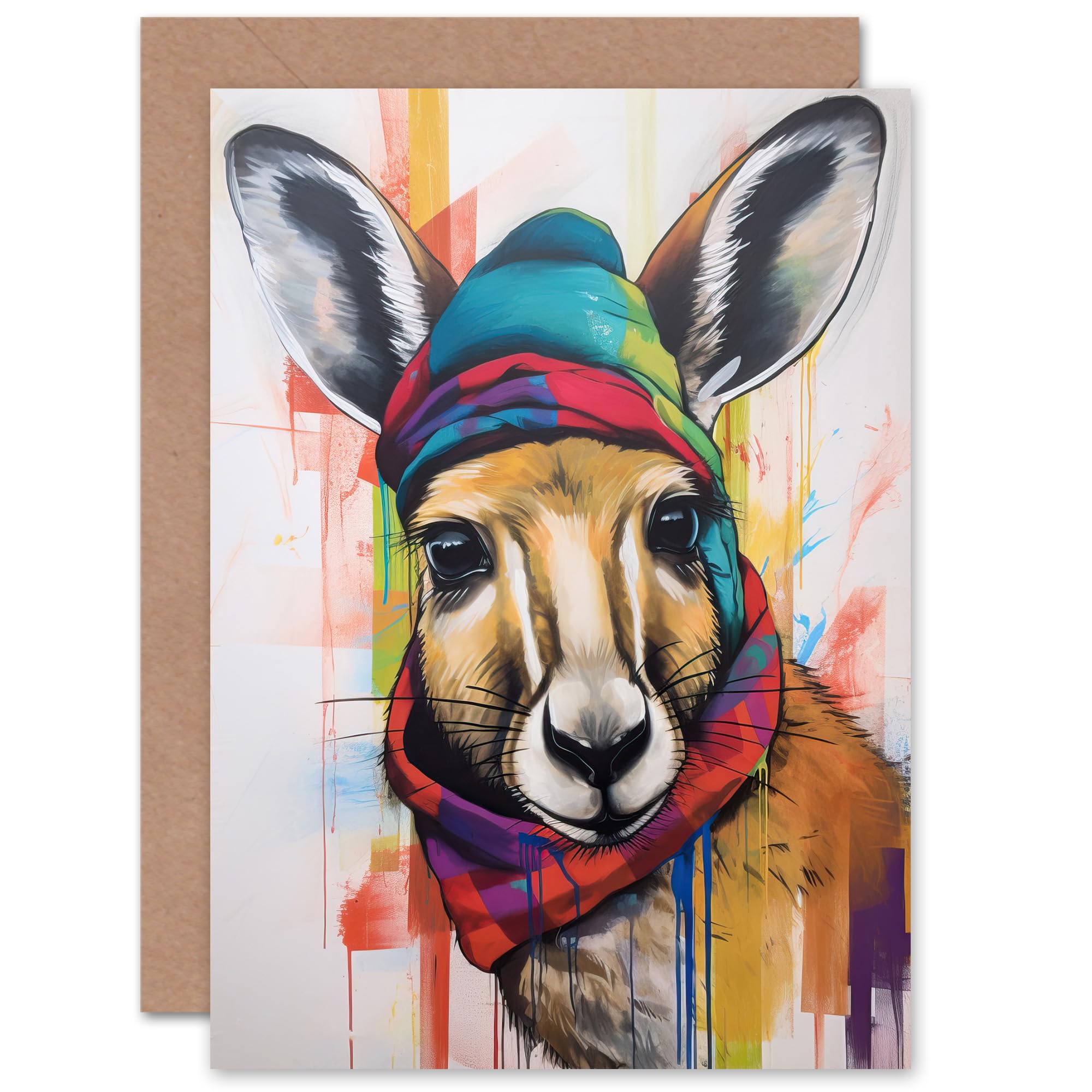Artery8 Winter Wallaby Hat Scarf for Child Children Kids Birthday Thank You Congratulations Blank Art Greeting Card