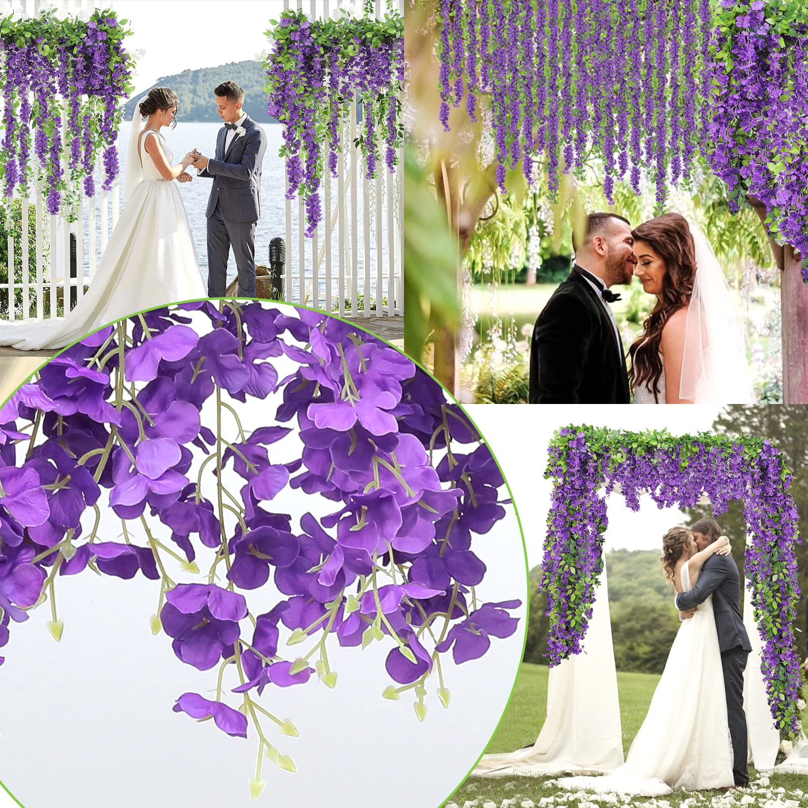 Findosom Ghirlanda di fiori artificiali di glicine, 10 pezzi per un totale di 9 m, fiori da appendere, ghirlanda di fiori per casa, giardino, cerimonia all'aperto, decorazione per arco di nozze