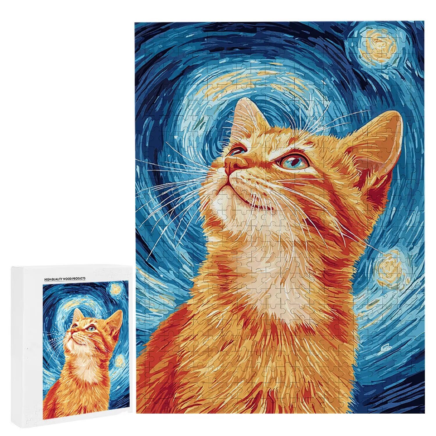 1500 Pezzi di Puzzle, gatto arancione stelle1500 Pezzi di Puzzle per Adulti, Regalo di Anniversario e Natale, Decorazione Della Casa, Prevenzione Della Degenerazione Cerebrale Negli Anziani v-487