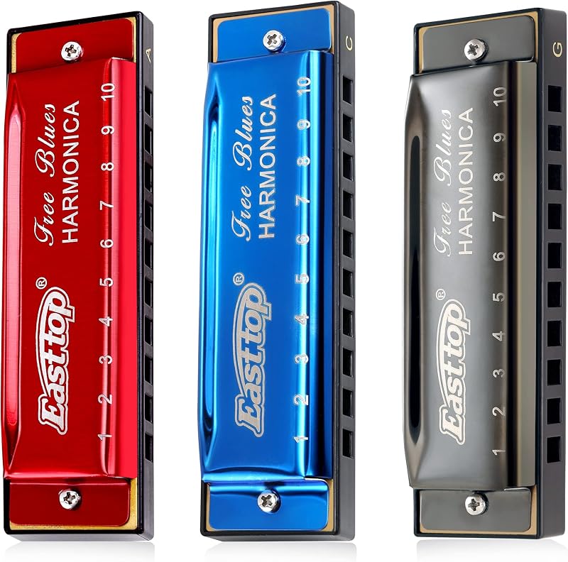 East top Harmonica Set of 3,10 Holes Diatonic Mouth Organ Harmonicas Set with 3 keys, A, C, G key for Adults, Band Player and Students, as Gift