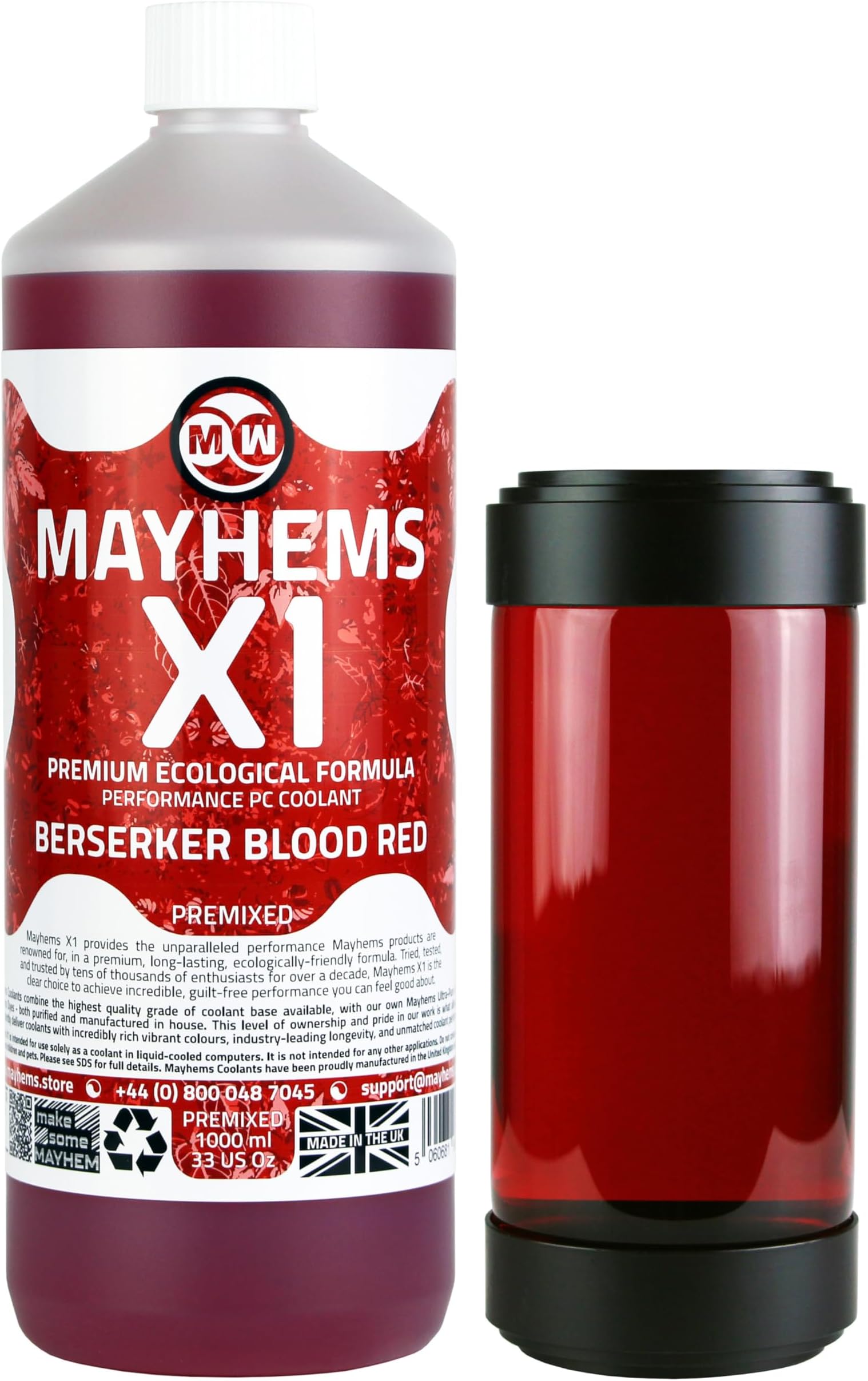Mayhems - X1 プレミックス PC クーラント - コンピューター水冷却液 - 液体冷却、エコフレンドリーシリーズ、1リットル、バーサーカー ブラッドレッド