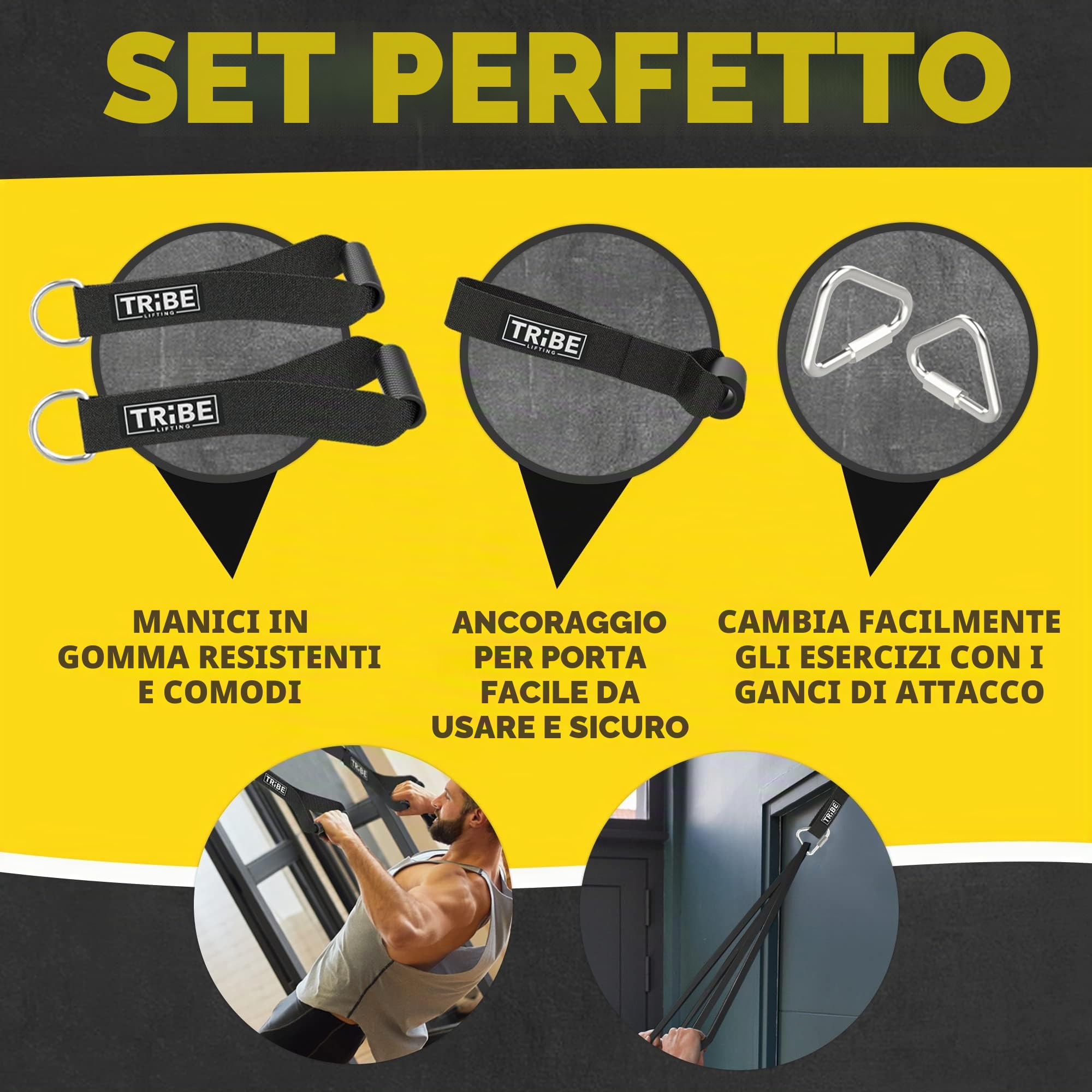 Fasce di resistenza lunghe per allenarsi, fasce di resistenza con manici, ancoraggio per porta, set di fasce elastiche per esercizi di resistenza