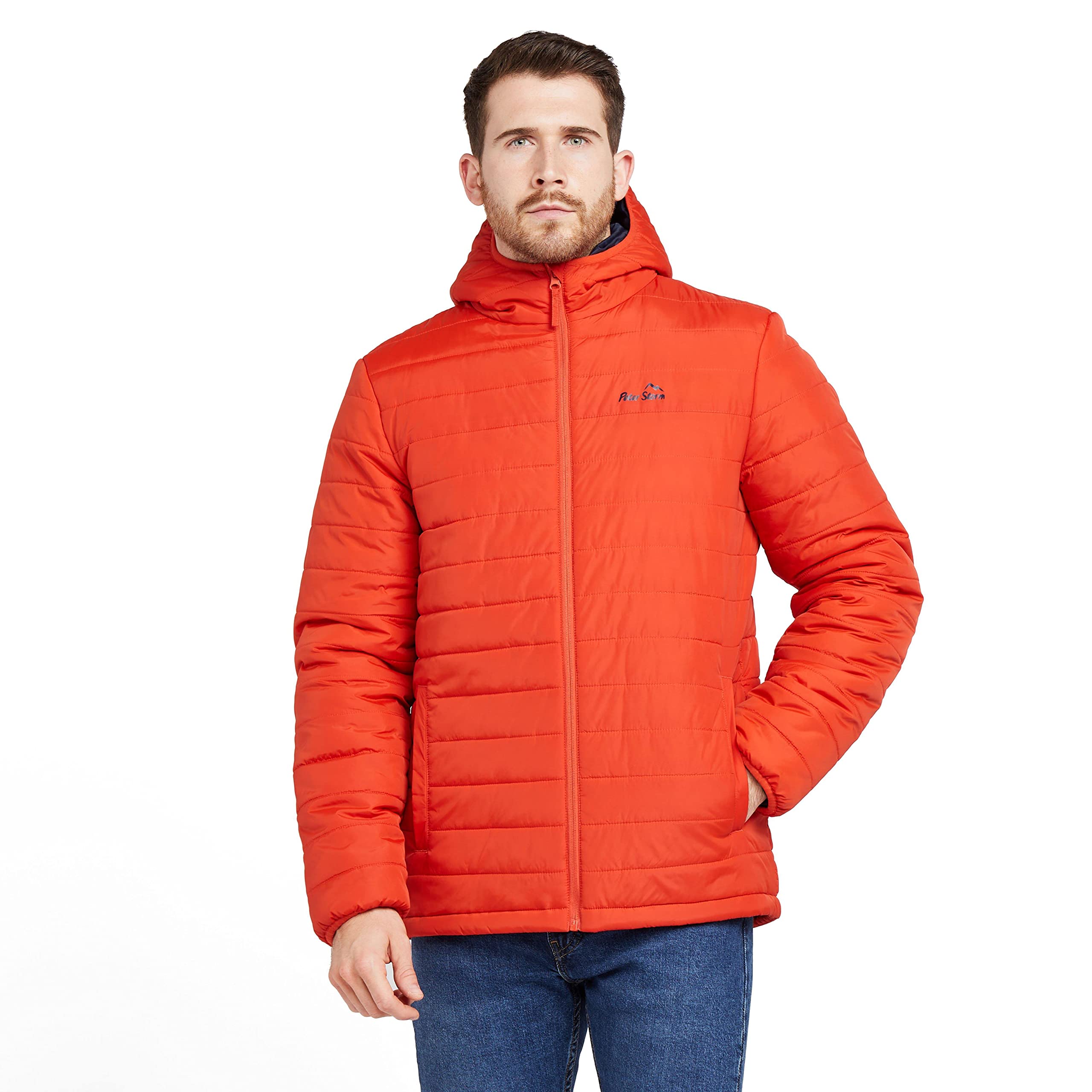 Peter Storm Men's Blisco II Lightweight, Water Repellent & Insulated Jacket with Hood and 2 Pockets, Cold Weather & Winter Padded Puffer Coat, Orange, S