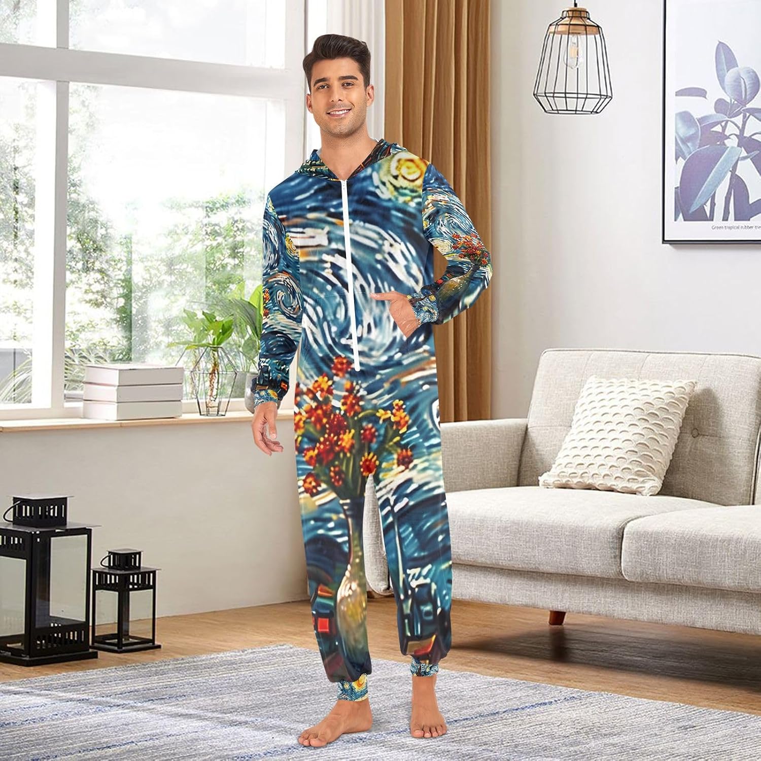 Starry Sky Moon Starry Night Unisex Adult Onesie Pajamas Comfy One Piece Costume Jumpsuits Novelty Sleepwear Homewear for Men Women