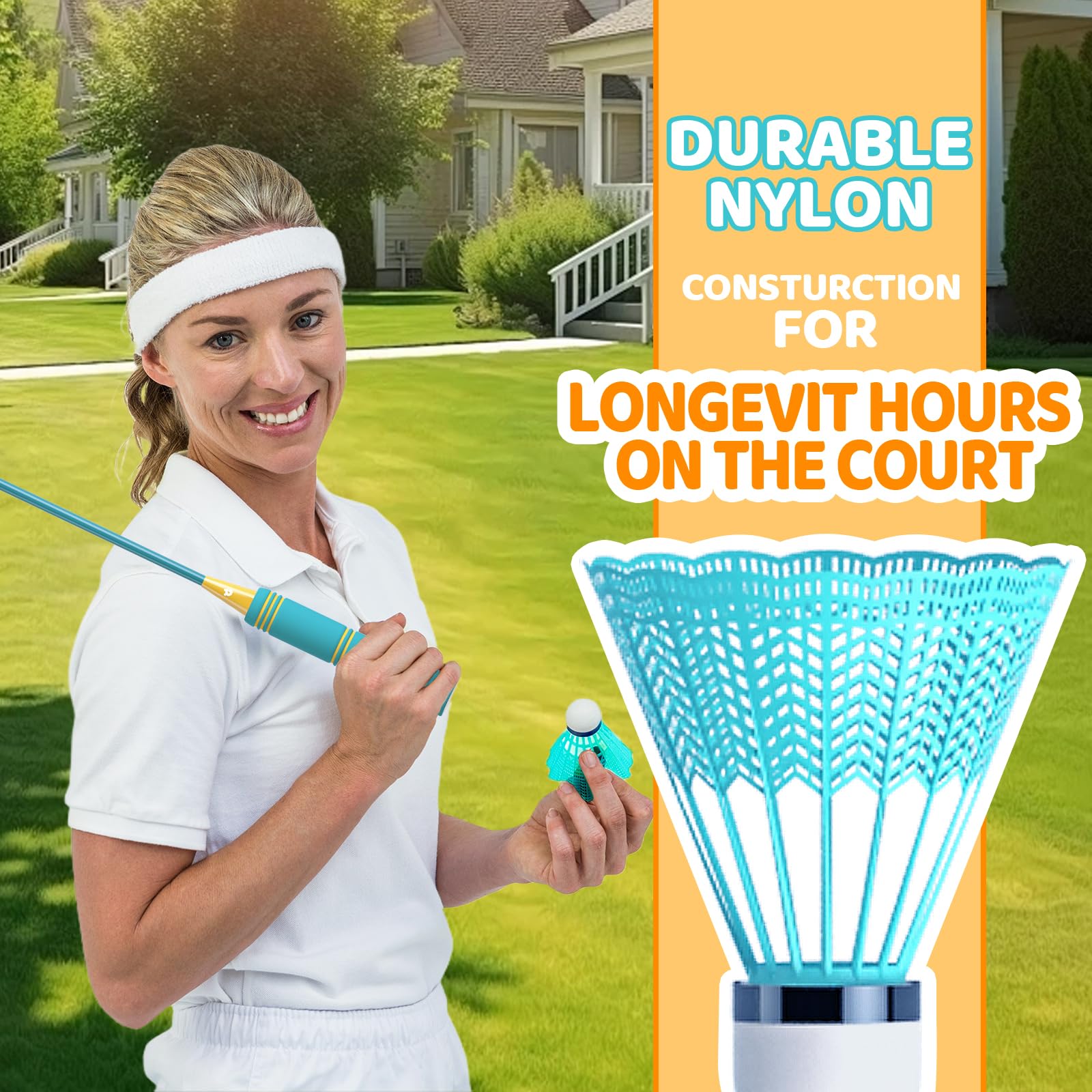 JOY SPOT! Federball Schläger Set of 4, Leichter Badminton Schläger Set mit Tragetasche für Indoor Outdoor, 6 Federbälle & 4 Ersatz-Griffbänder, Sportspiel für Erwachsene & Anfänger