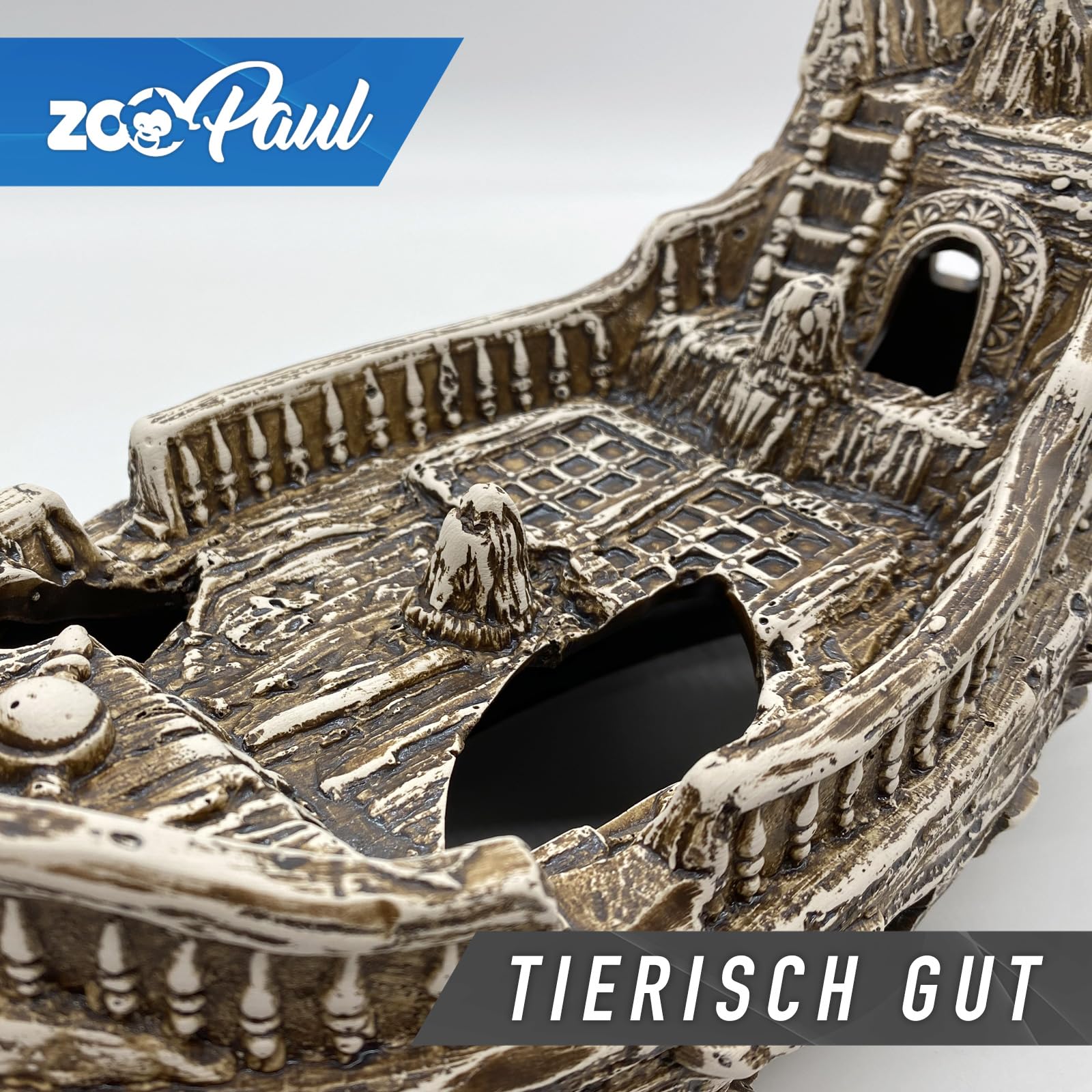 Deko Aquarium Boot XXL Höhle Wrack Fische Keramik Dekoration Schiff groß Neuware