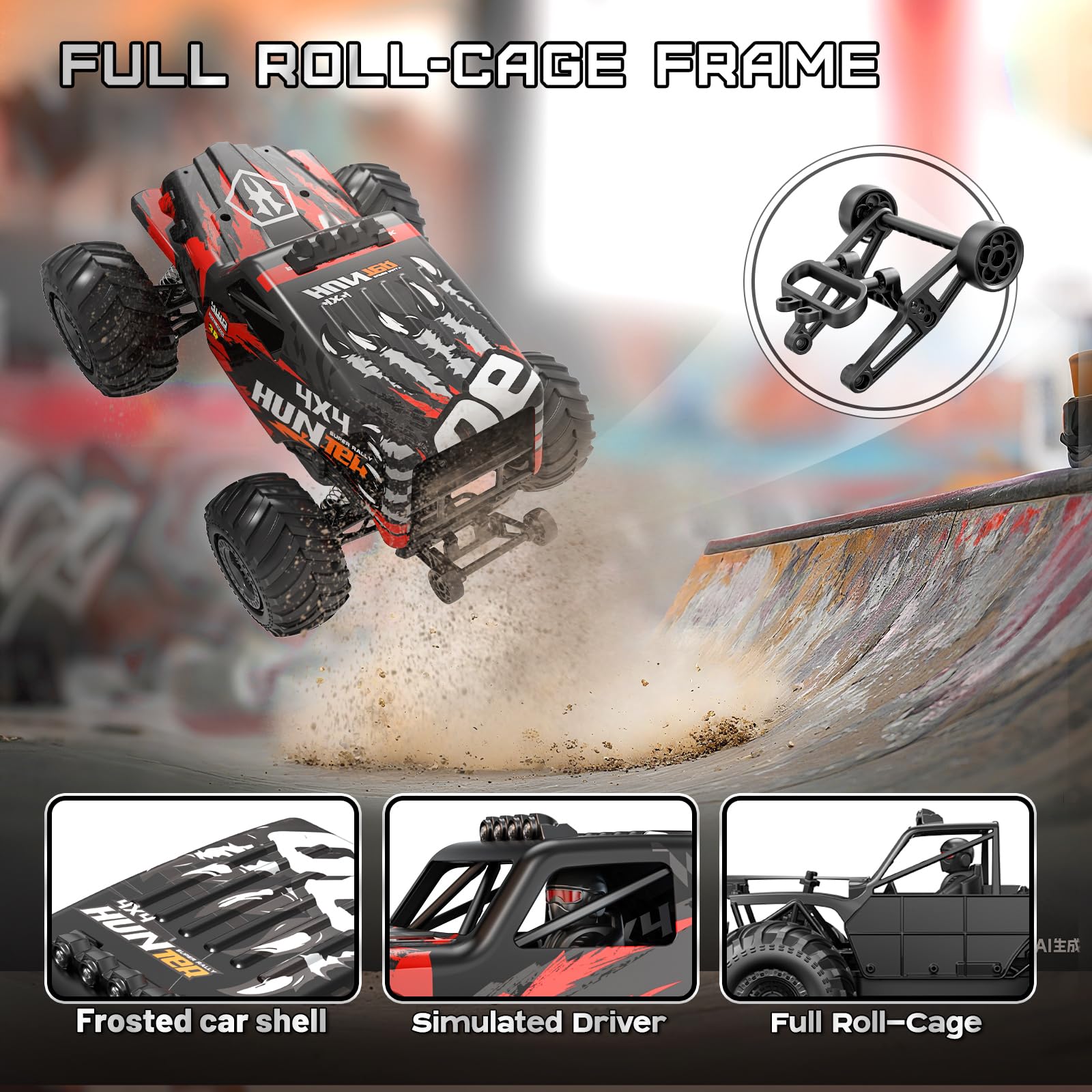 YESHIN Ferngesteuertes Auto 1:14 4WD RC Auto für Erwachsene & ab 10 Jahre, Offroad Monster RC Truck 40 km/h, RTR Schnelles RC Truck mit 2 wiederaufladbaren 1500-mAh-Akkus und 2 Reifensätzen