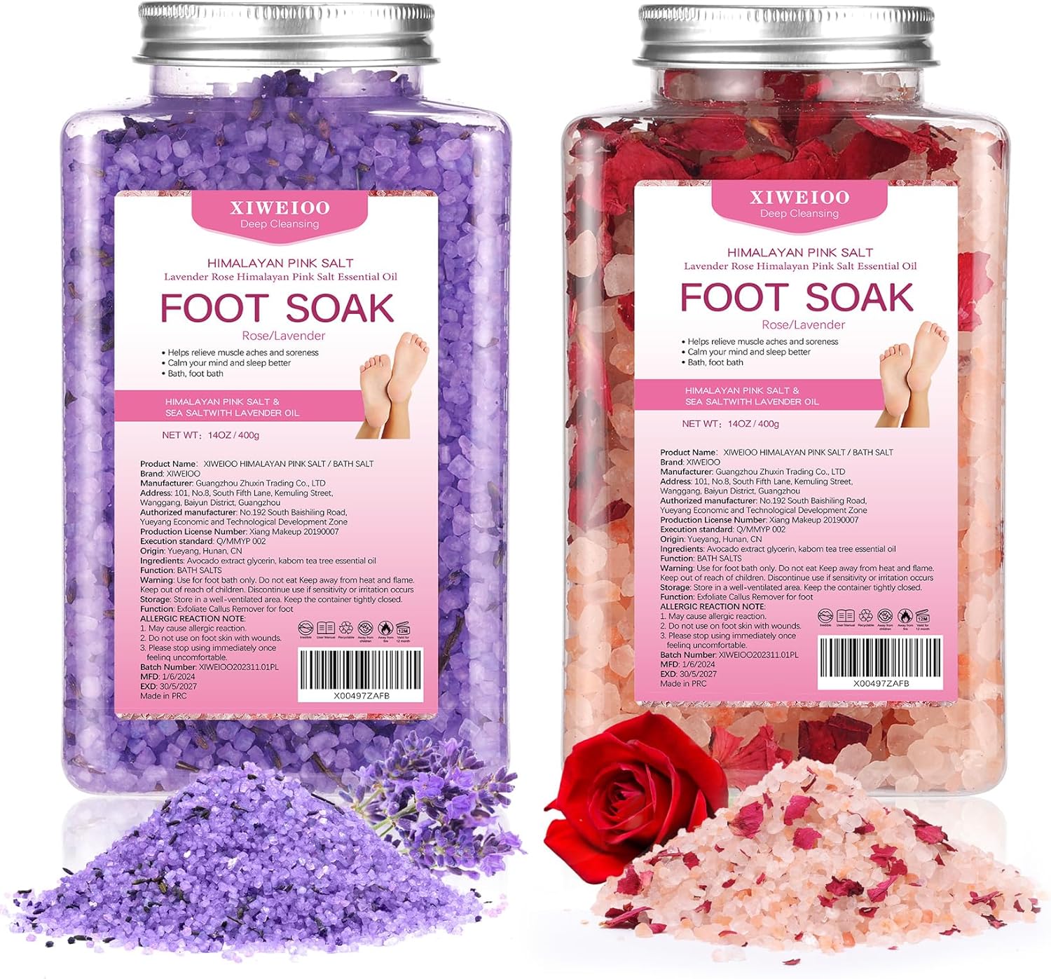 Foot Soak Kit -46 oz, Pack of 2 Natural Epsom Salt Rose, and Lavender- Essential Oils Foot Athletes Foot spa Itching,Foot Bath Salt Tea Tree Oil Foot Soak Foot Care Pedicure Feet spa Message - Image 2