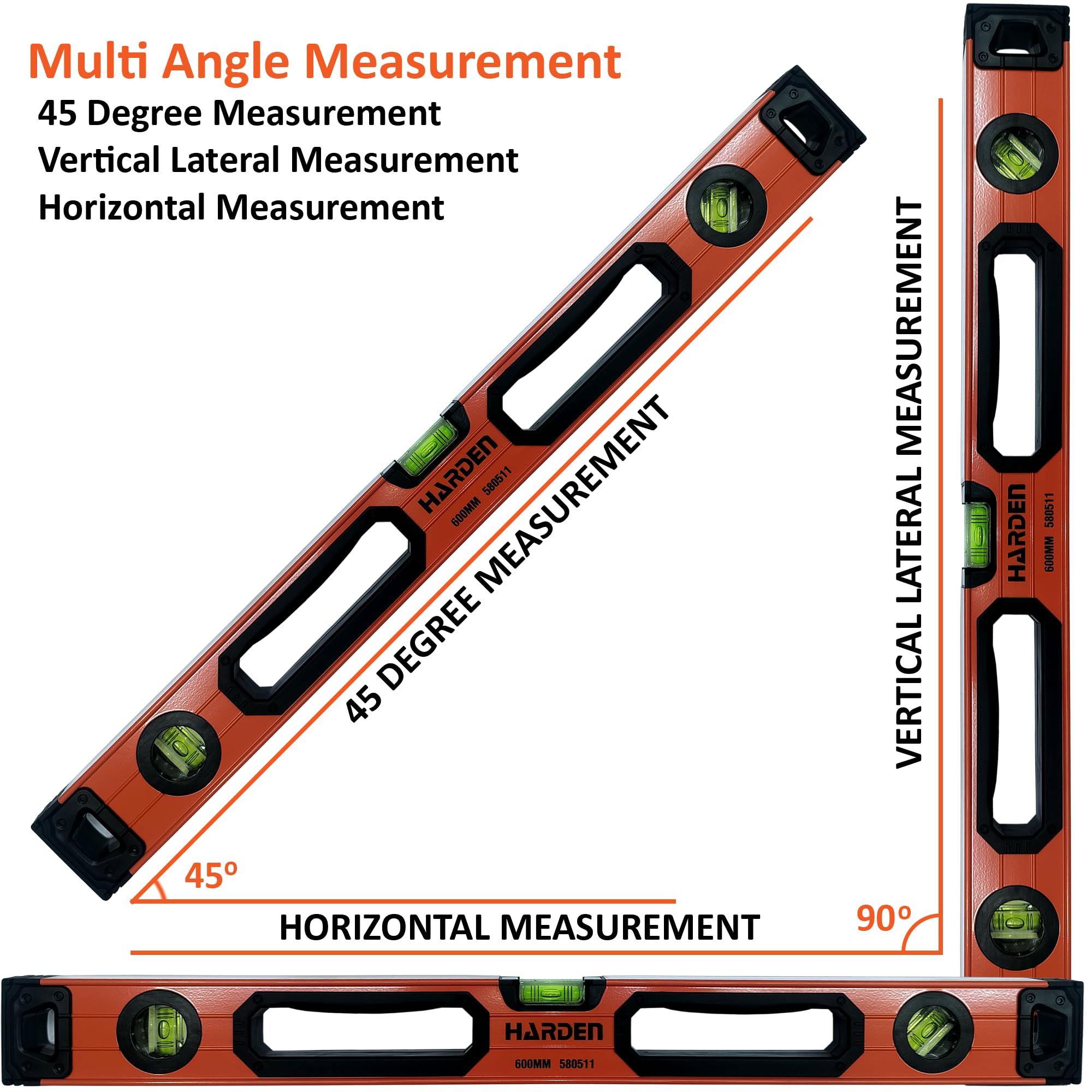 Harden 600mm Aluminum Level With Rubber Handle, with Rotating Vial - Professional Series - 580511 1