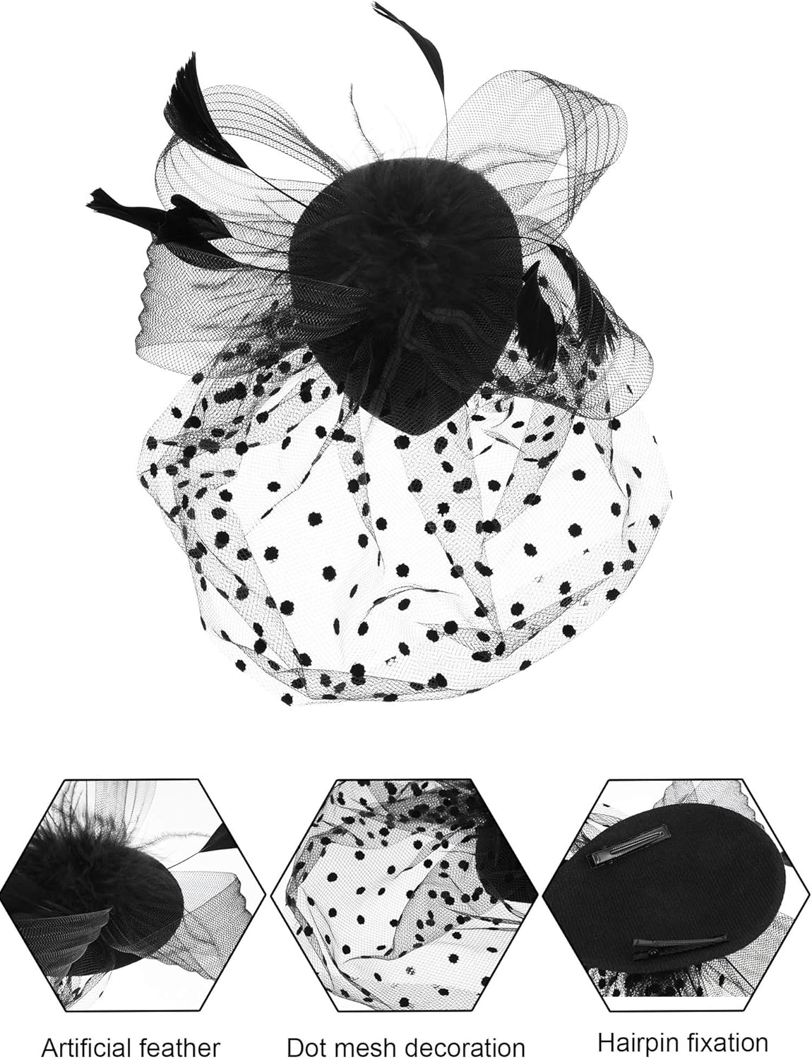 SATINIOR 50s Fascinators for Women Funeral Veil Tea Party Hat and Gloves Pillbox Cocktail Hat - Image 5