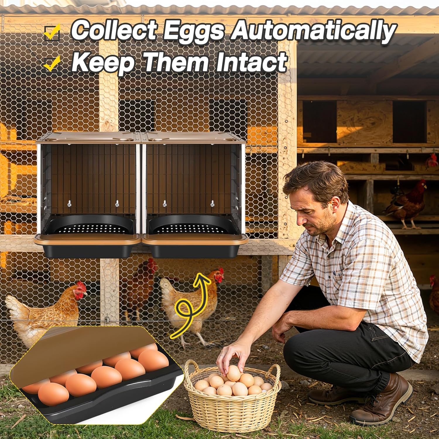 Chicken Nesting Box, 2 Compartment Nesting Boxes for Chickens, Large Chicken Laying Boxes for Egg Collection & Hen on Nest, Roll Away Nesting Boxes Chicken (Extra Large)