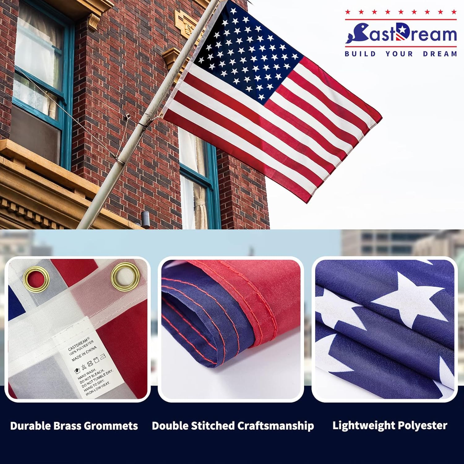 American US Flag 3x5, 6 Pack Vibrant Color & Fade Resistant US Flags for Outside 3x5 ft Flags Double Stitched Long Lasting Polyester with Durable Brass Grommets USA Flag