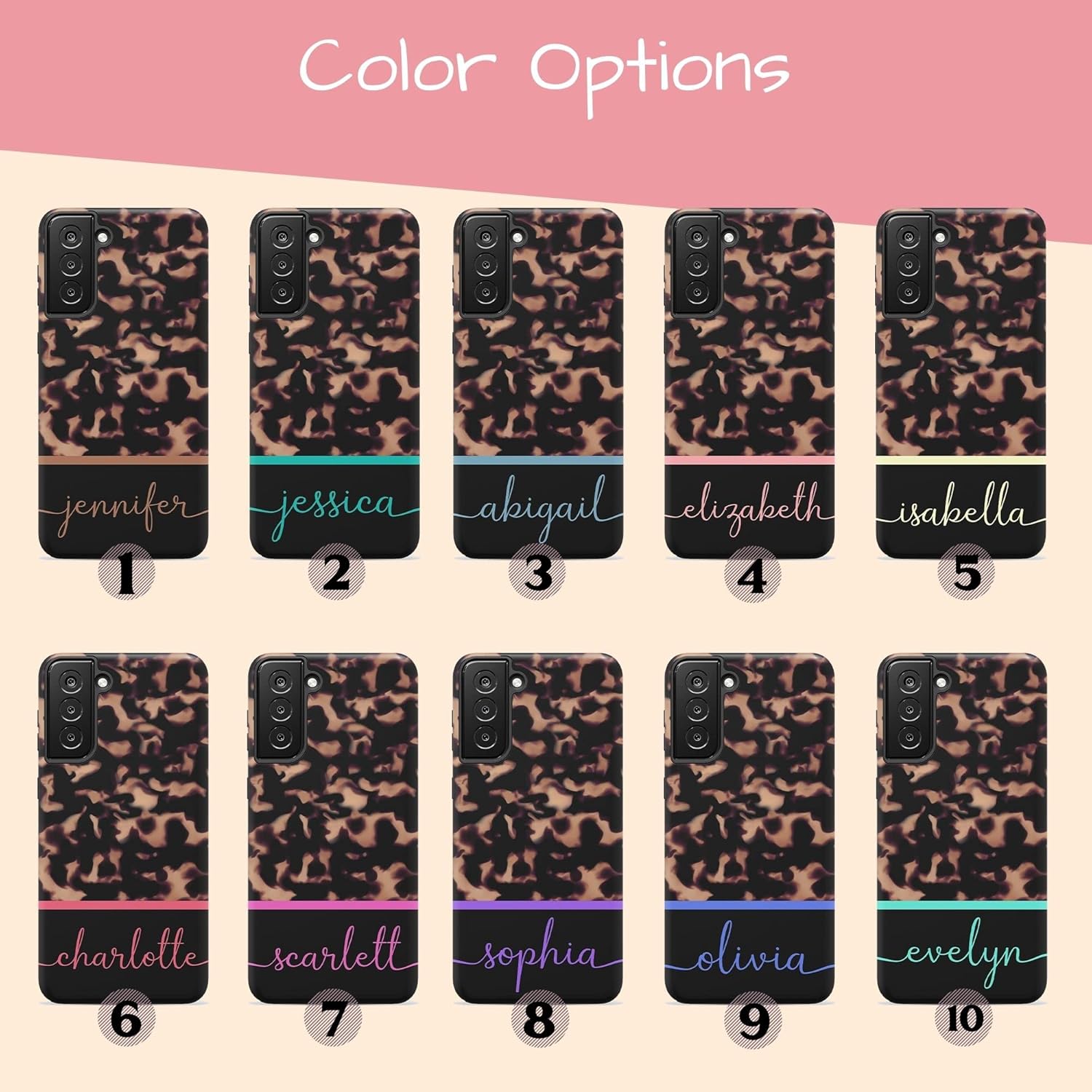 Custom Tortoise Shell Case, Animal Print Personalized Dark Case, Compatible with Samsung Galaxy S26 Ultra, S25 Plus, S24, S23, S22, S21, S20 Black