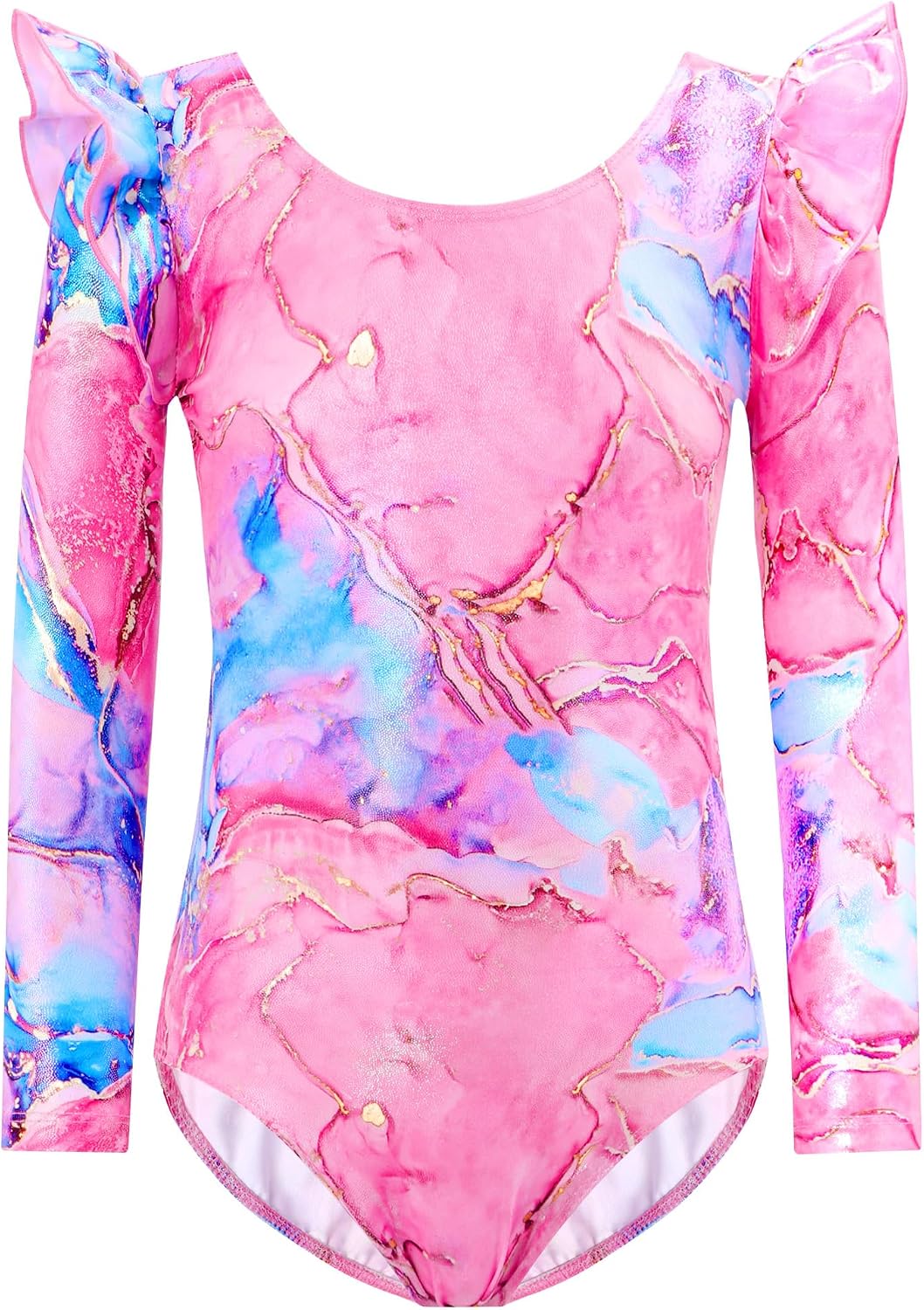 Nymphperi Gymnastics Leotards for Girls Ruffle Long Sleeve Kids Bodysuits | One piece breathable outfit