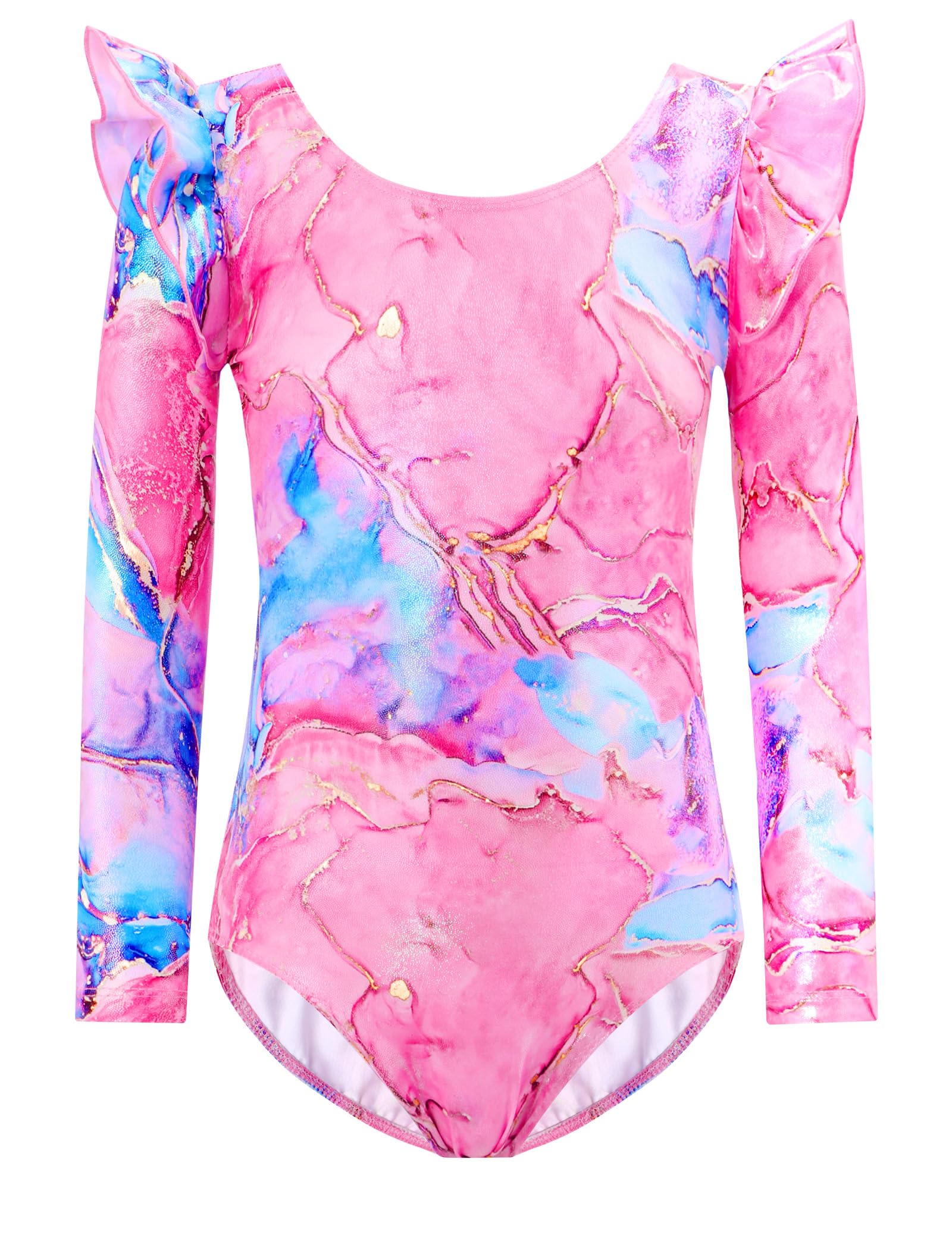 Nymphperi Gymnastics Leotards for Girls Ruffle Long Sleeve Practice Outfits Kids Dance Bodysuits