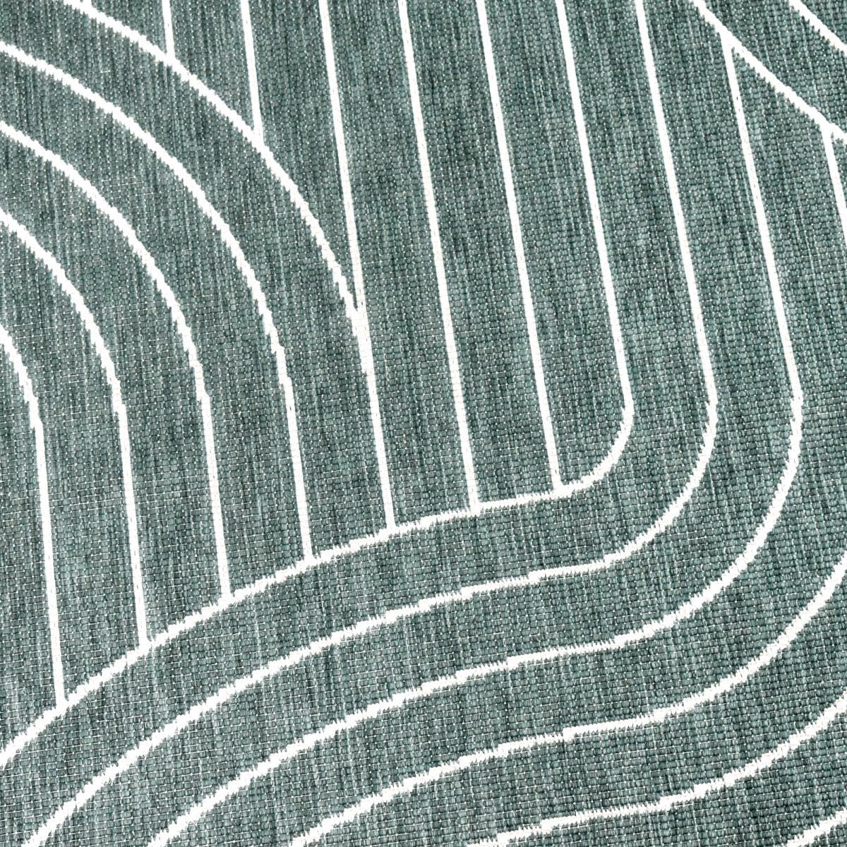 Tapis Exterieur, 200 X 290 Cm, Polypropylène, Motif Géométrique Ondulé, Vert, Écru, Style Kilim Tissé en Belgique, Terrasse Jardin Grand Salon, 12058