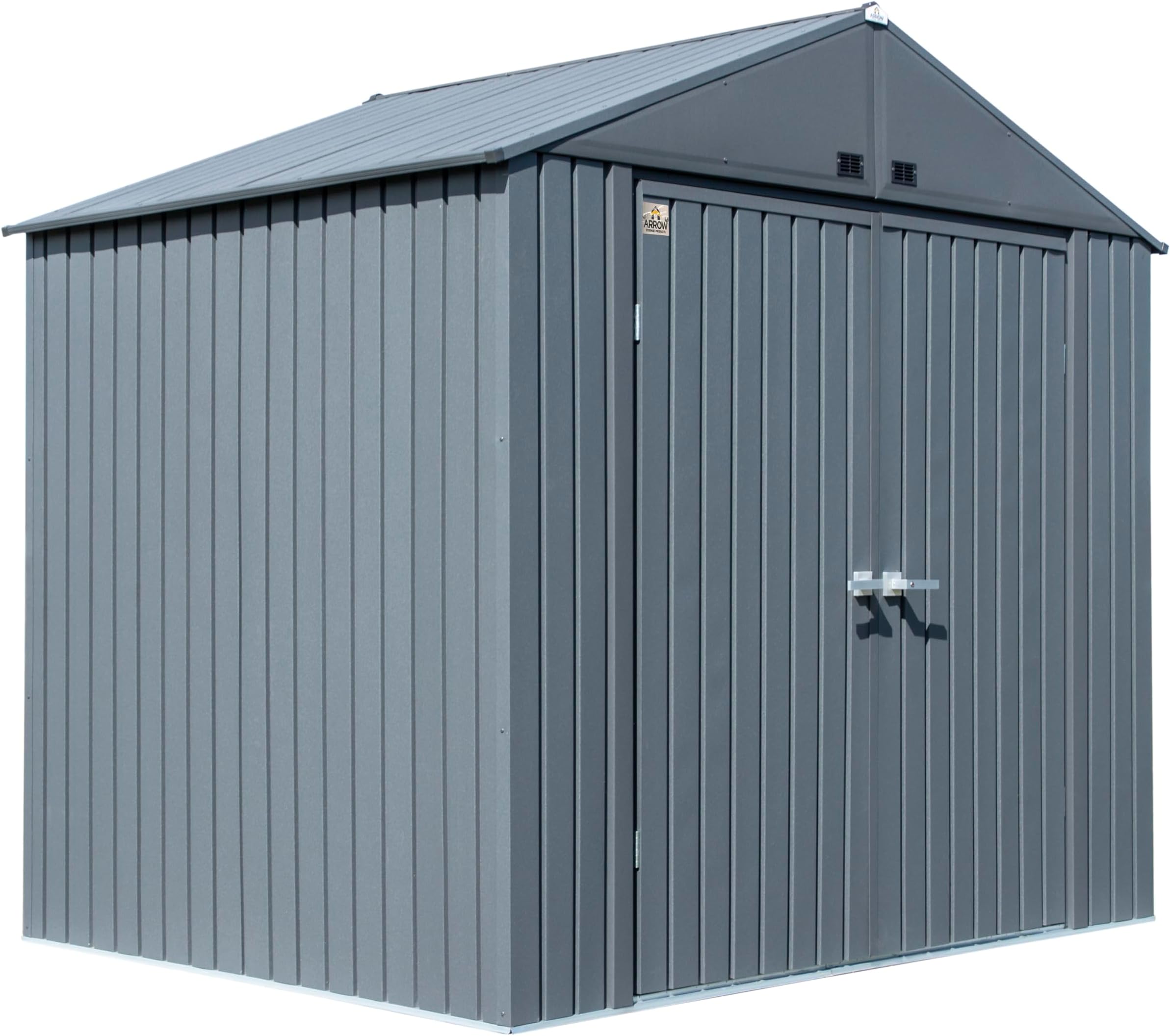 Arrow Shed Elite 8' x 6' Tall Outdoor Steel Storage Shed with High Gable and Lockable Doors Storage Building, Anthracite