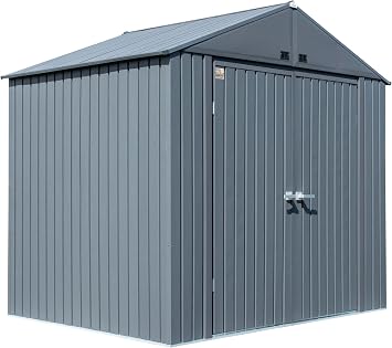 Arrow Shed Elite 8 x 6 Tall Outdoor Steel Storage Shed with High Gable and Lockable Doors Storage Building, Anthracite