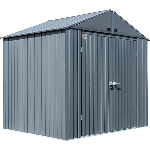 Arrow 8' x 6' Elite Steel Storage Shed with High Gable and Lockable Doors Storage Building - Anthracite