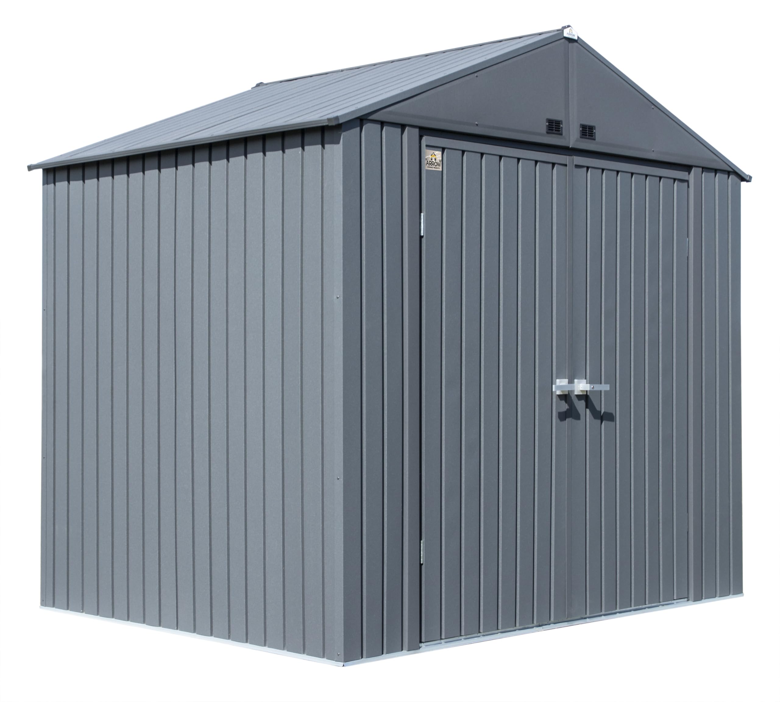 Arrow Shed Elite 8' x 6' Tall Outdoor Steel Storage Shed with High Gable and Lockable Doors Storage Building, Anthracite