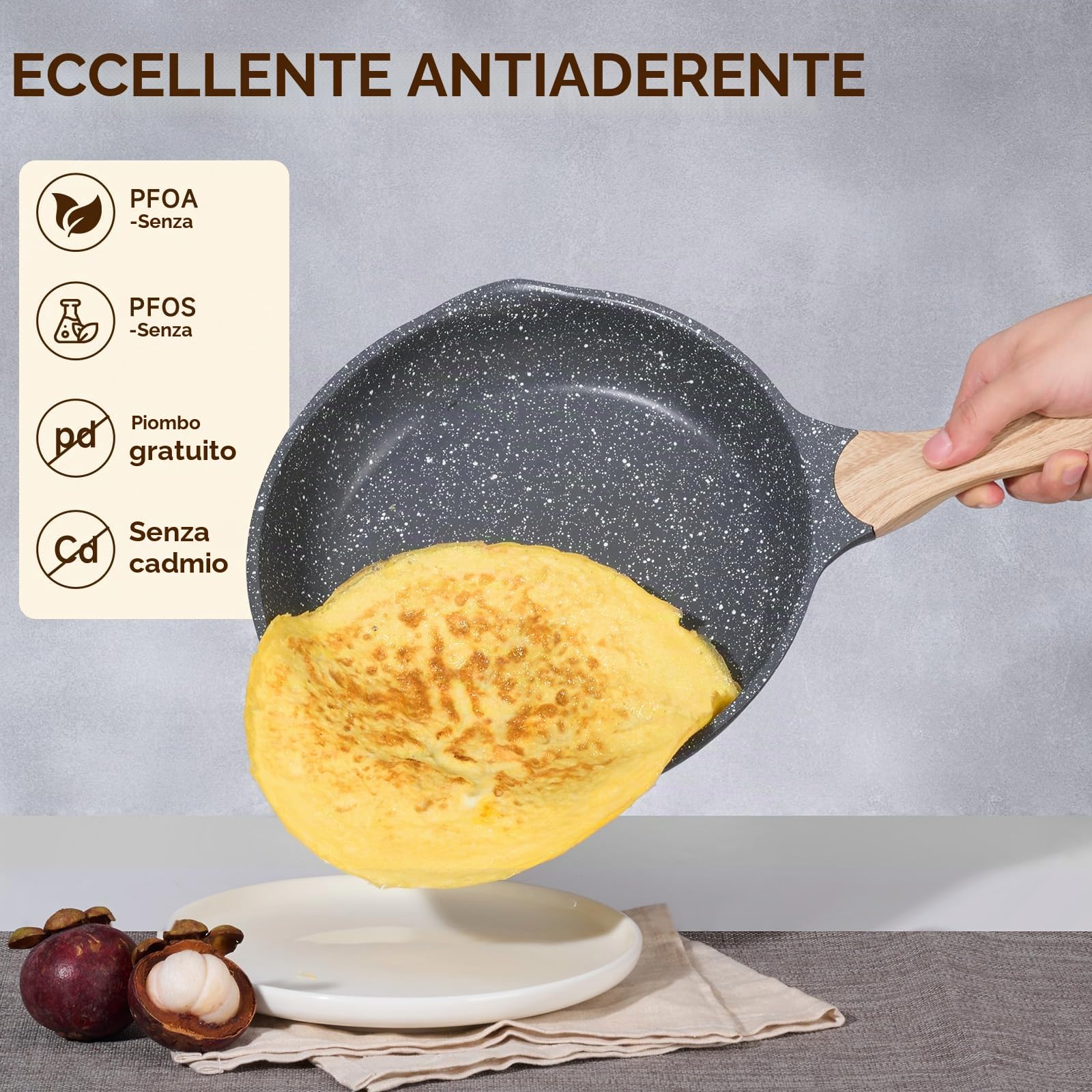 JEETEE Induzione Set Padelle Antiaderente 3 Pezzi 20,24,28cm, Granito-Antiaderente Rivestimento, Ghisa di Alluminio, Maniglia in bachelite, Compatibile Tutti Fornelli y Induzione, Senza PFOA, Grigio