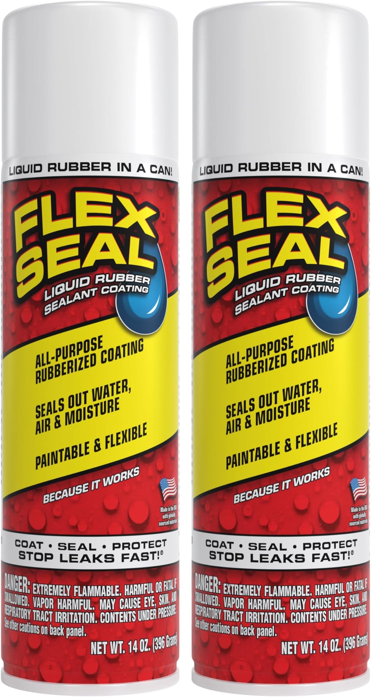 14 oz, 2-Pack, White, Stop Leaks Instantly, Waterproof Rubber Spray On Sealant Coating, Perfect for Gutters, Wood, RV, Campers, Roof Repair, Skylights, Windows, and More