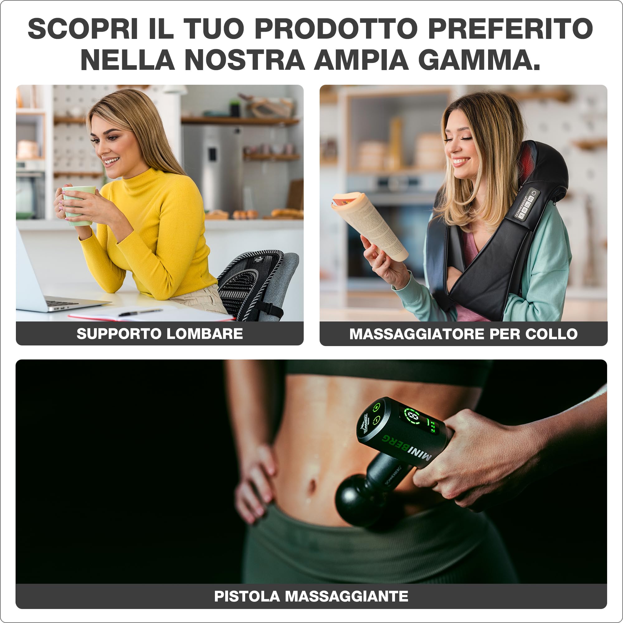 Massaggiatore schiena e spale Donnerberg - Massaggio dei tessuti profondi - 2 tecniche di massaggio - Shiatsu e percussioni con infrarossi - Alta qualità tedesca -7 anni di garanzia sul motore