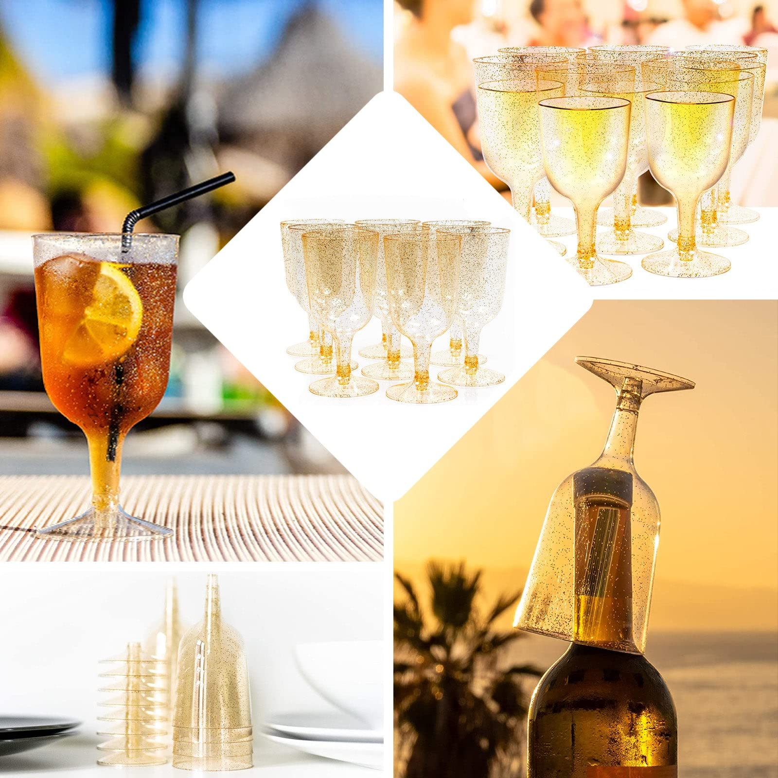 Amazon | Efavormart 60個パック 7.2オンス キラキラ 透明シャンパン