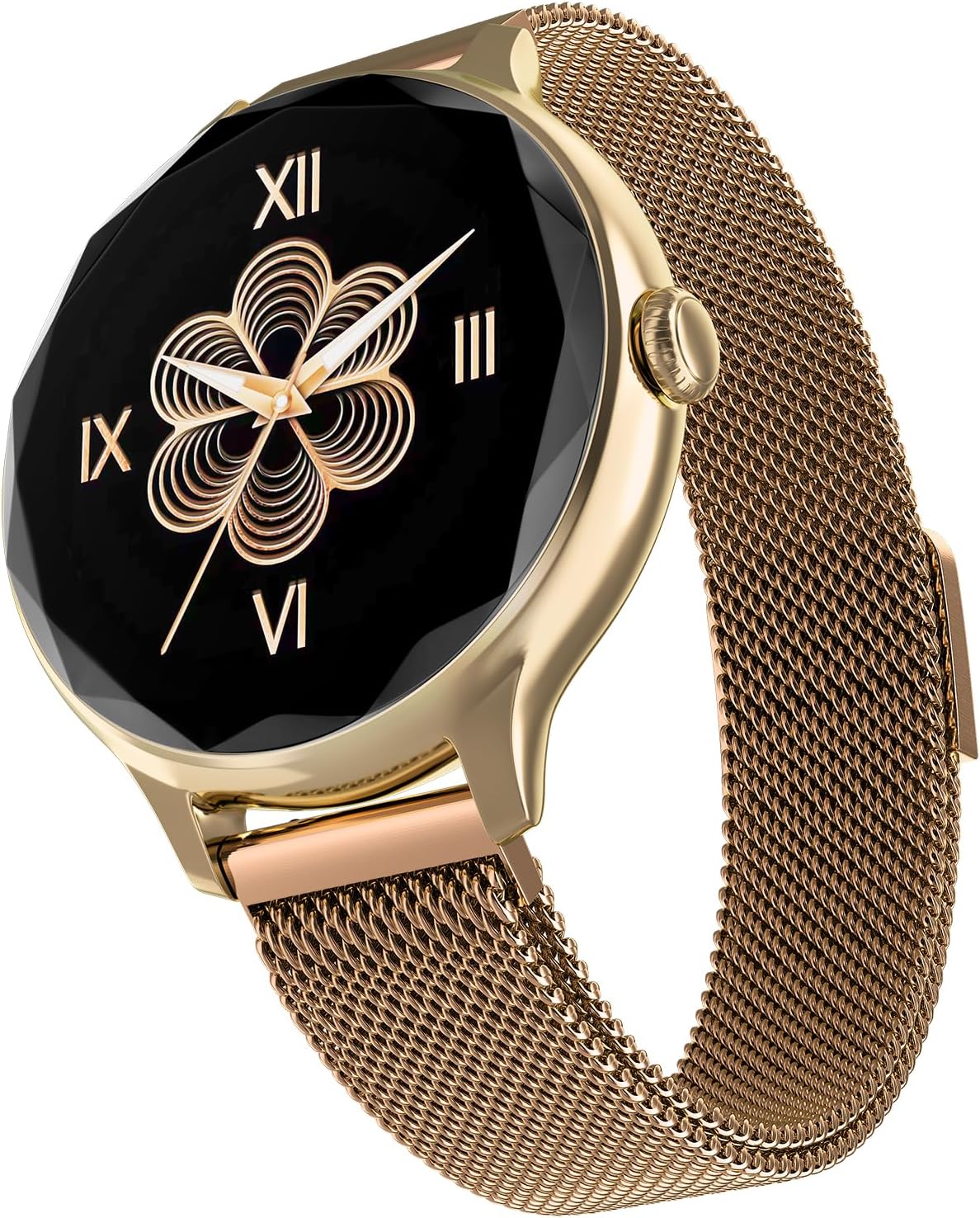 Noise Diva Smartwatch with Diamond Cut dial, Glossy Metallic Finish, AMOLED Display, Mesh Metal and Leather Strap Options, 100+ Watch Faces, Female Cycle Tracker smart Watch for Women (Gold Link)