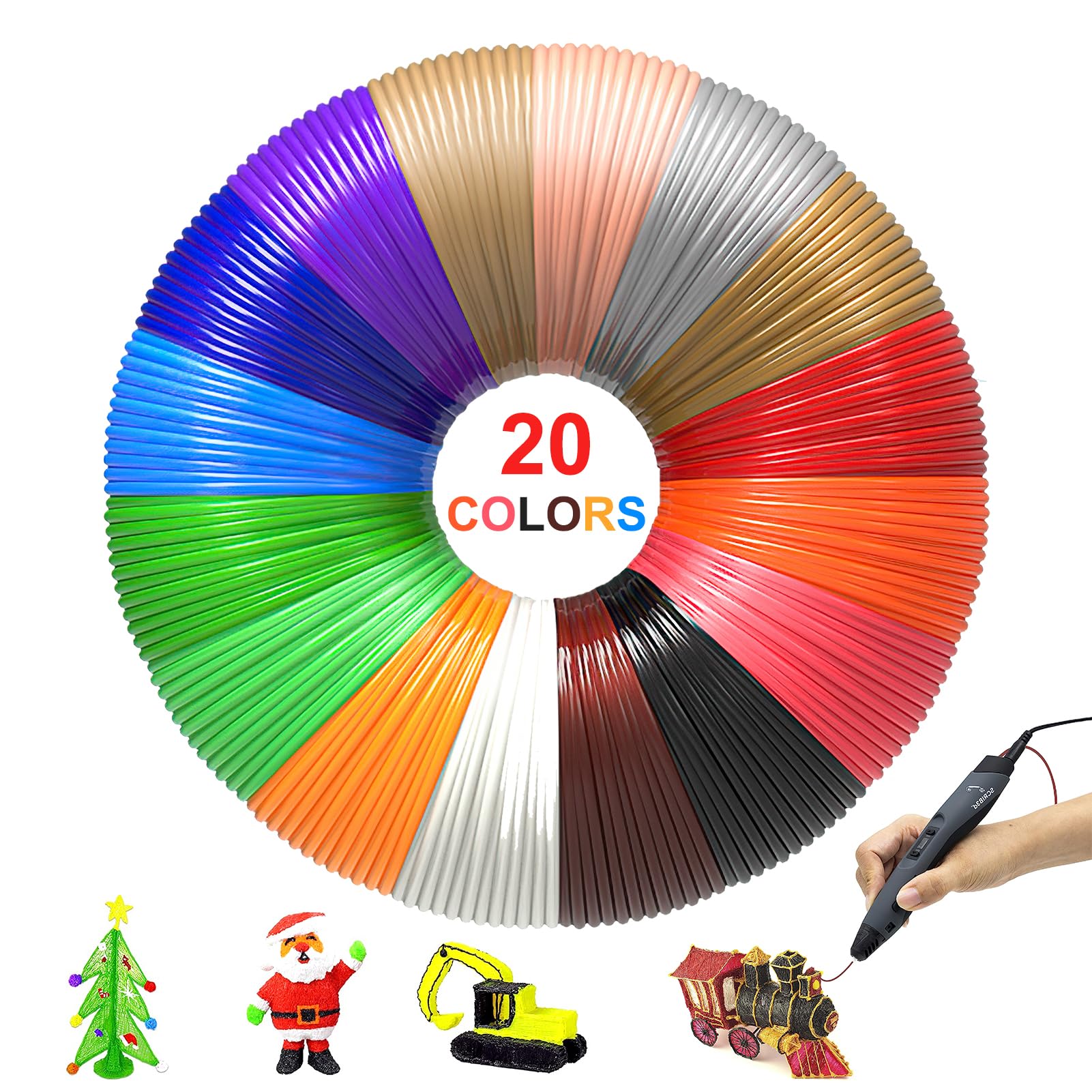 idudu3D Pen Filament PLA, 20 Colours, 1.75 mm, 3D Pen Filament Each 5 m, 3D Pen Refill for Children Total 100 Metres, 3D Pen Colours Set for ODRVM, Tecboss, Lovebay, 3D Pen and 3D Printing Pen