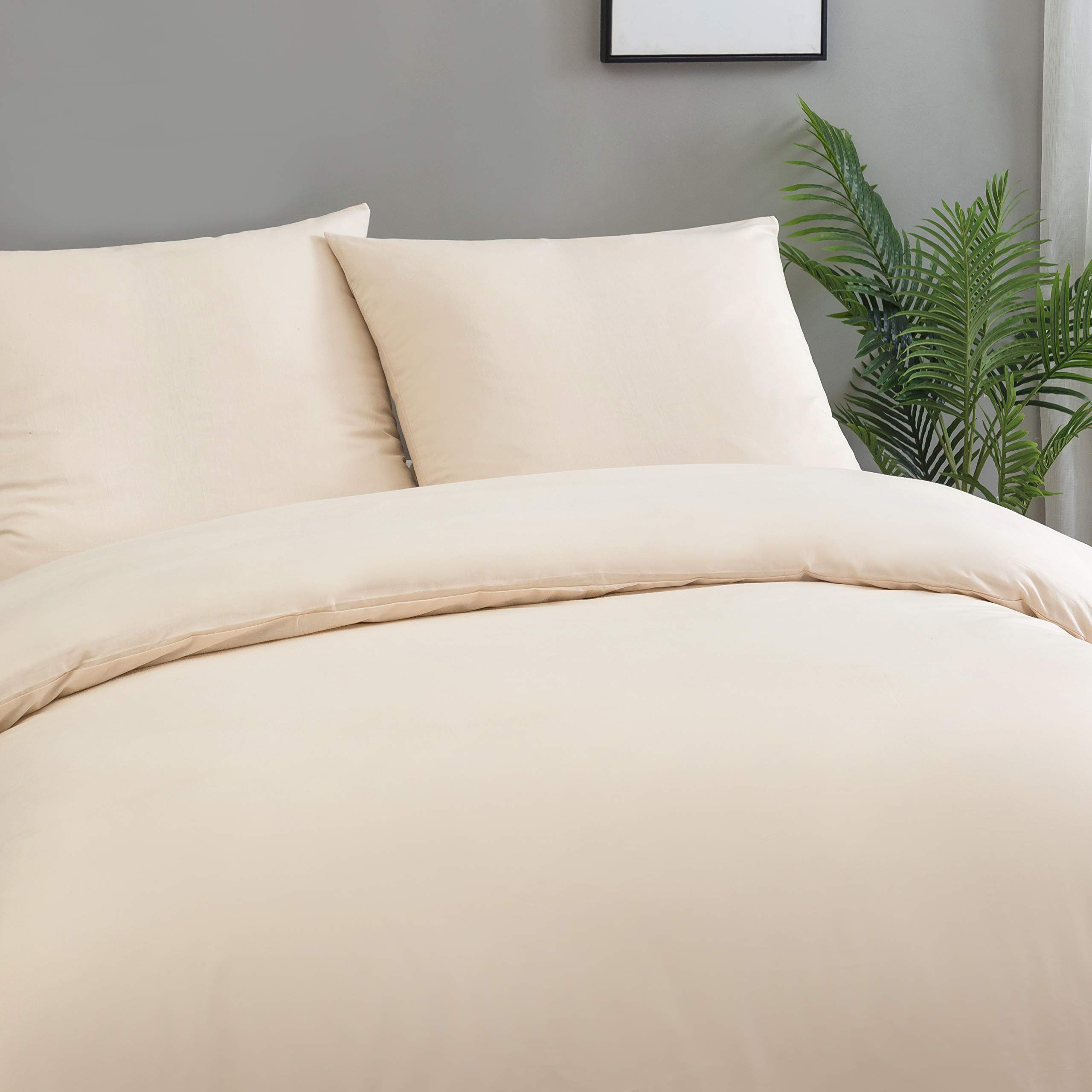AYSW Baumwolle Bettwäsche 155x220 cm Beige 1 Bettbezug mit 1 Kopfkissenbezug 80x80 cm