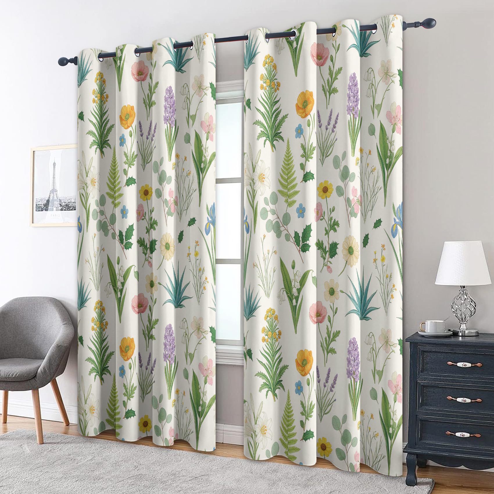 Vorhänge Botanische Wildblumen, 200x140 cm, 2er Set, Blickdicht