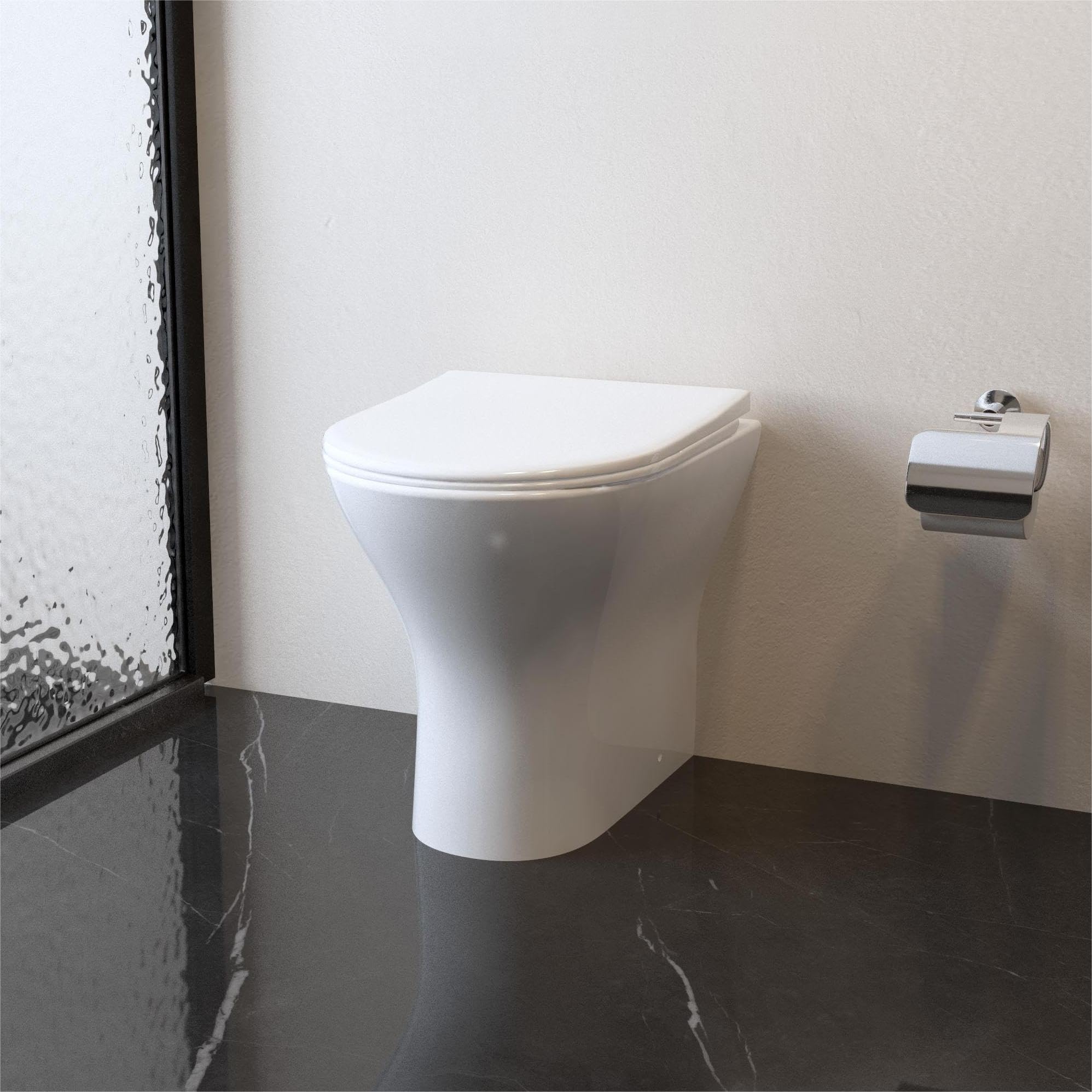 Acezanble White Bathroom Btw Toilet Back To Wall Ceramic Round Pan Soft Close Seat Modern Wc Space Saving