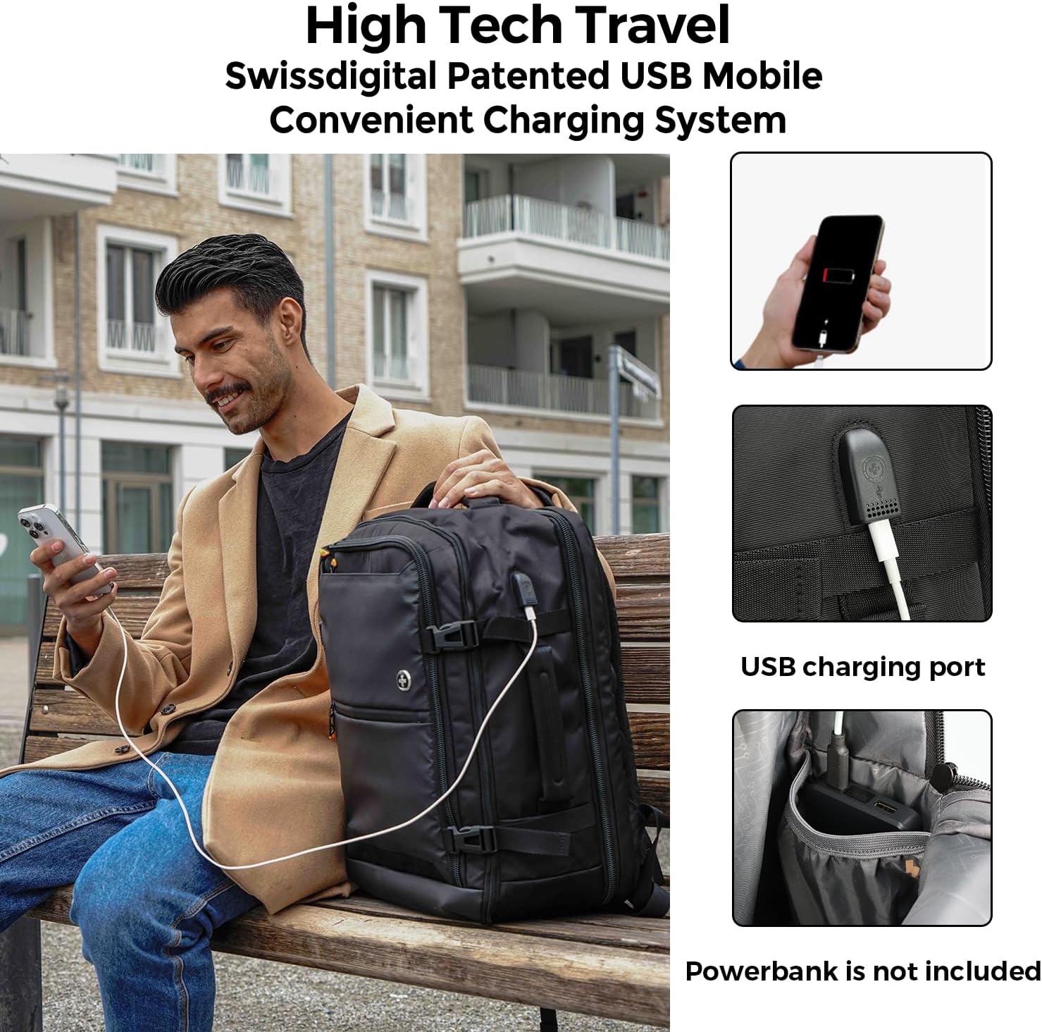 Swissdigital Design Travel Laptop Backpack 43l with USB Charging Port,TSA Friendly Flight Approved Carry-on Luggage Hand,Business Backpack,Large Weekender Bag Fits 17 Inch Laptop Black | SD1748-01 image 4