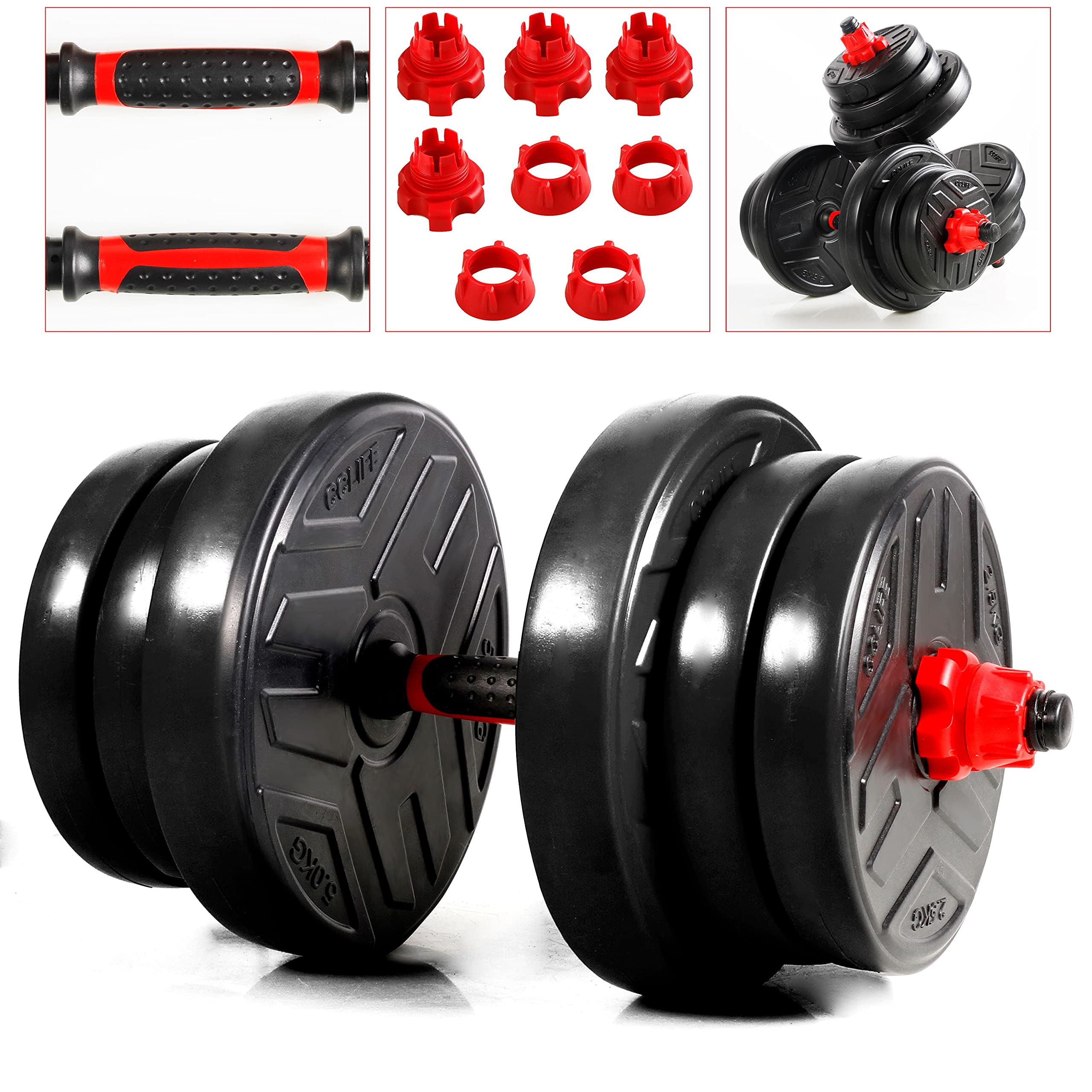 CCLIFE Zestaw 2w1 Hantle Regulowane 20 30 40kg Profesjonalny Zestaw Hantli Dumbbell z Rurą Łączącą i Obciążeniami-ZERRO