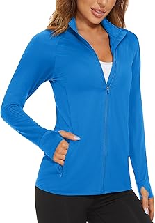 Women's UPF 50+ Lightweight Athletic Jacket Sun Protection Full Zip Long Sleeve Shirts Hiking Outdoor Pockets