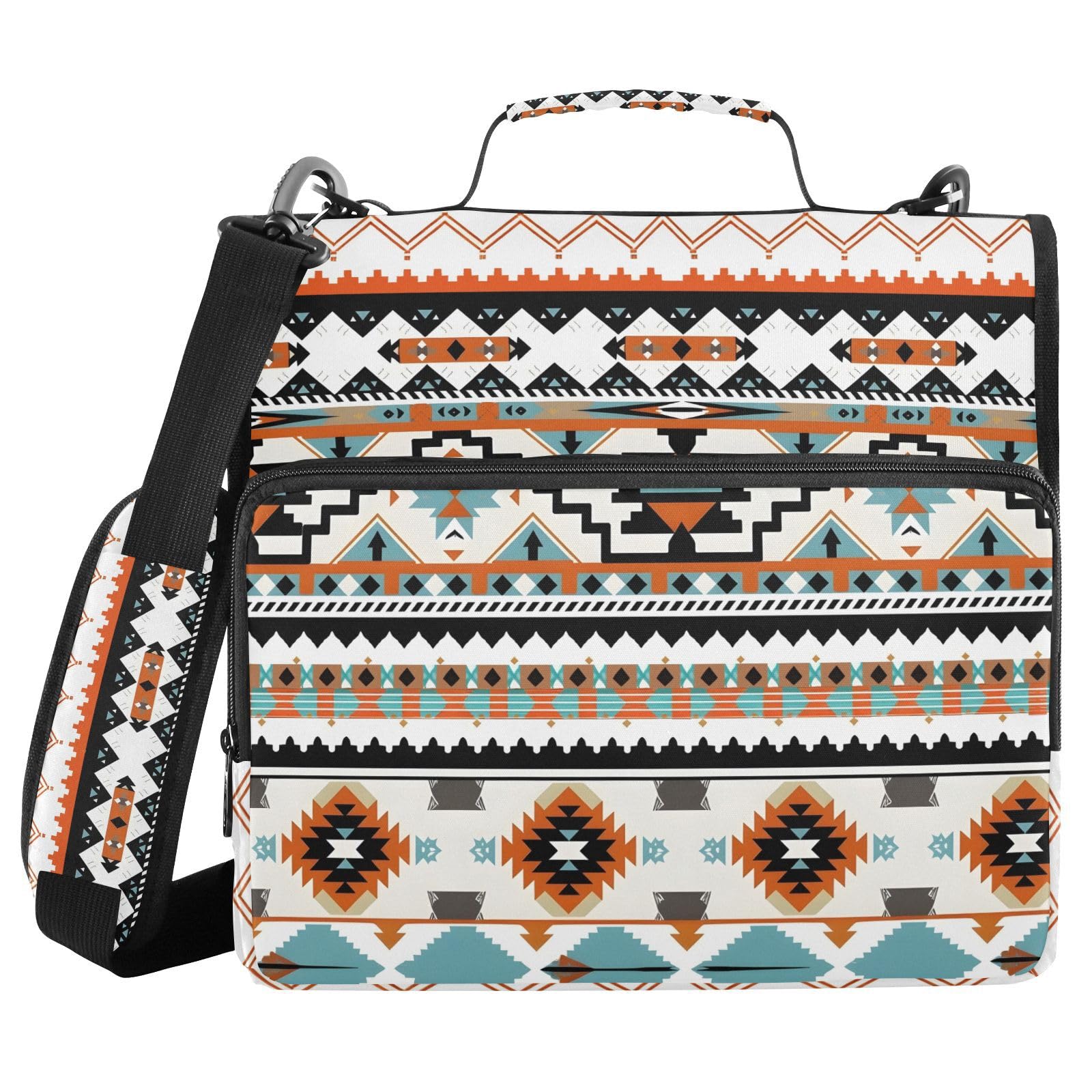 Aztec Indian Paisley Western Zipper Binder Bag 3 Ring Binder with Shoulder Strap Zip Up 500 Sheets Capacity Multi Pockets for School Office Supplies