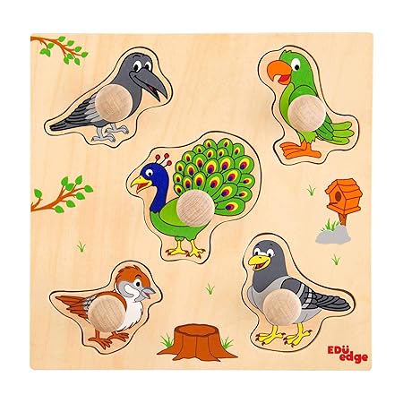Eduedge Birds-Knob Puzzle.� Printed on high Quality Plywood. � Coated with Safe Paints for Children. � Smooth Edges and Corners