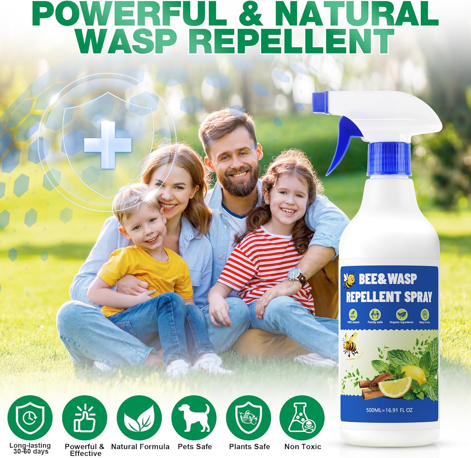 2 Pack 16 oz Bee and Wasp Spray for Patio, Natural Peppermint Oil Wasp Spray for Yellow Jackets, Hornets, Mud Wasps, Carpenter Bee Repellent Spray for Garden Porch Outdoor Safe to Use