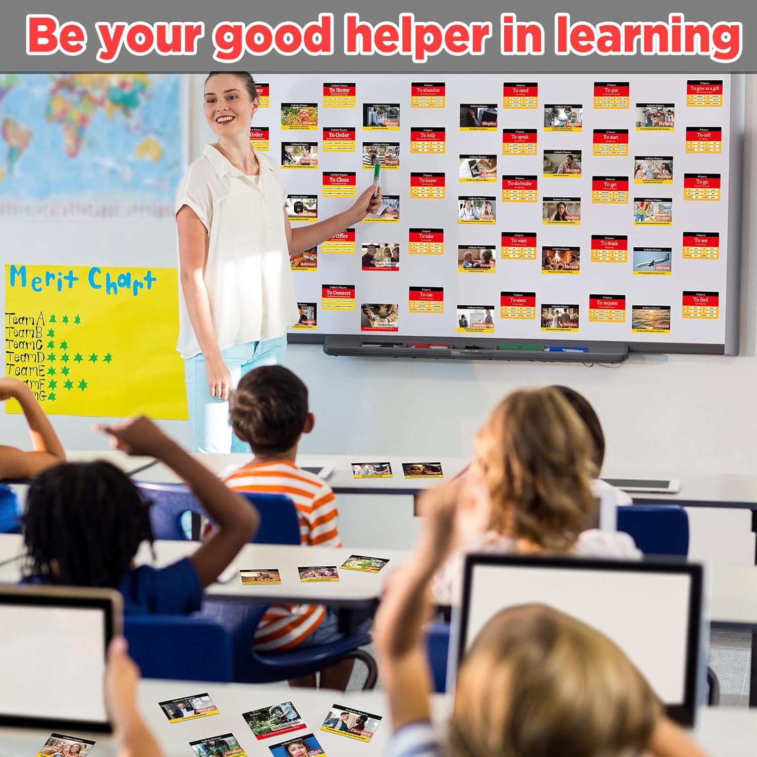 gisgfim 300 Pcs German Words Vocabulary Flash Cards with Pictures German Verb Conjugation Present Flash Cards Learn Essential German Language Vocabulary Words for Beginners Adults Kids
