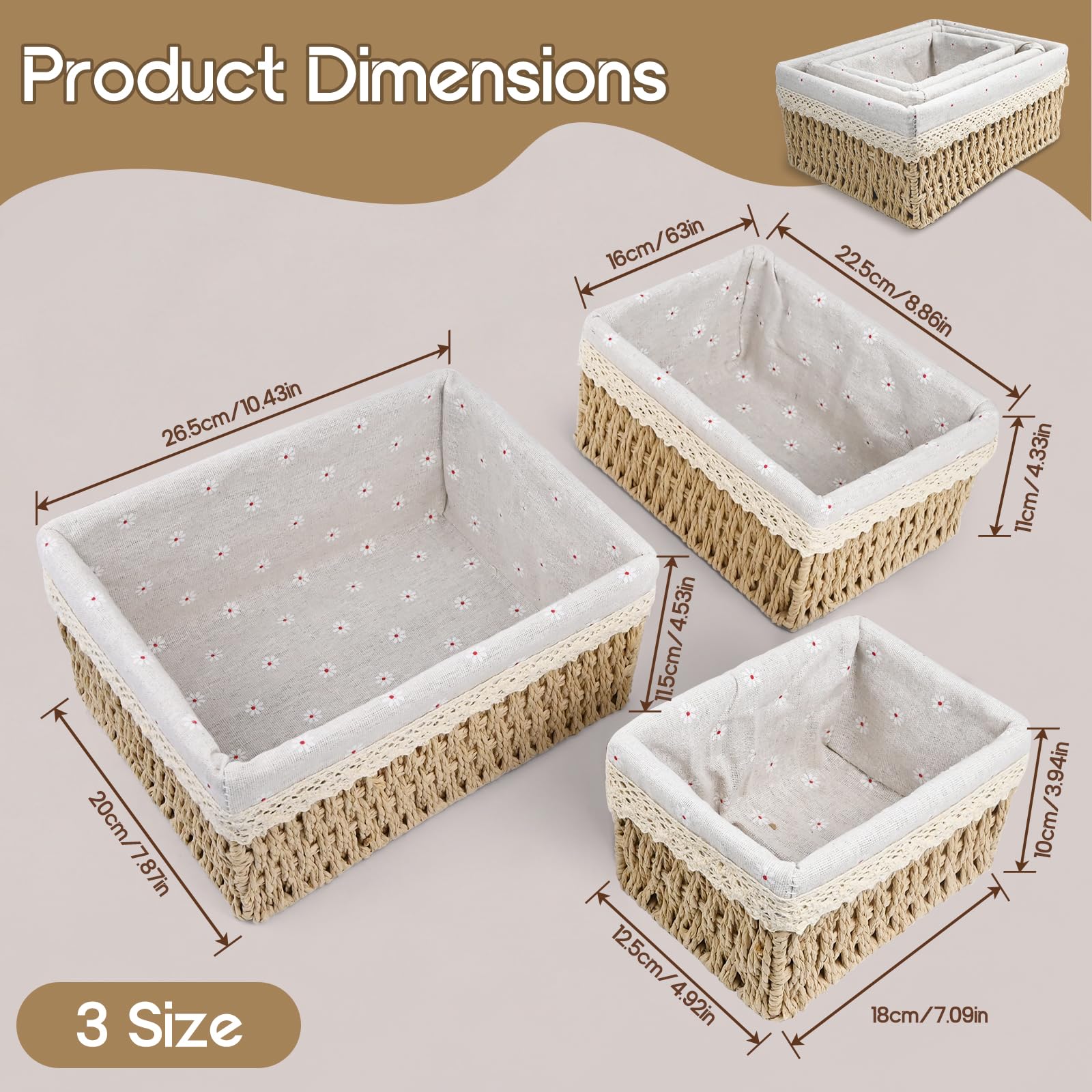 Cesta de almacenamiento, cesta de juguetes para almacenamiento, baño, cestita trenzada, cambiador, organizador, cestitas para habitación infantil, cajas, cesta, cesta pequeña, juego de 3 de material