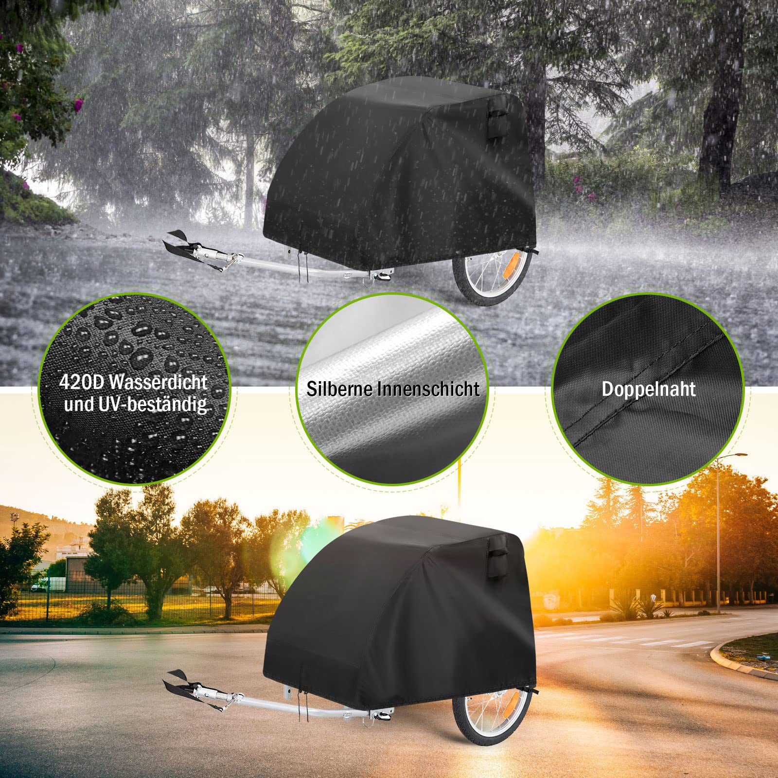 AOZBZ Fahrradanhänger Abdeckung - Wasserdichte Schutzhülle Aus 420D Oxford Für Kinderanhänger