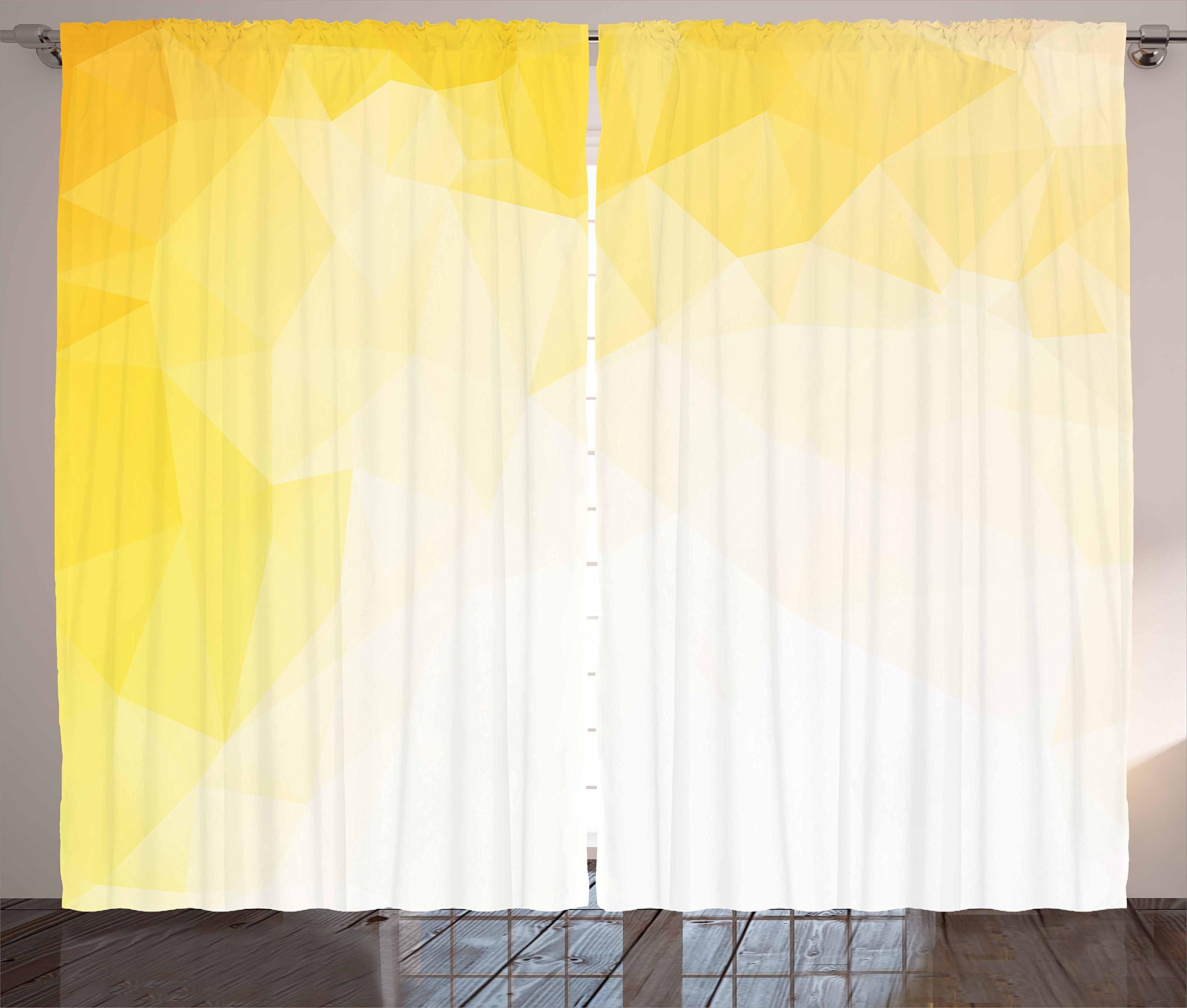 Ambesonne Ombre Curtains, Fractal Mosaic Form Simplistic Abstract Triangles Color Transition Effect, Living Room Bedroom Window Drapes 2 Panel Set, 108" X 63", Yellow Ombre