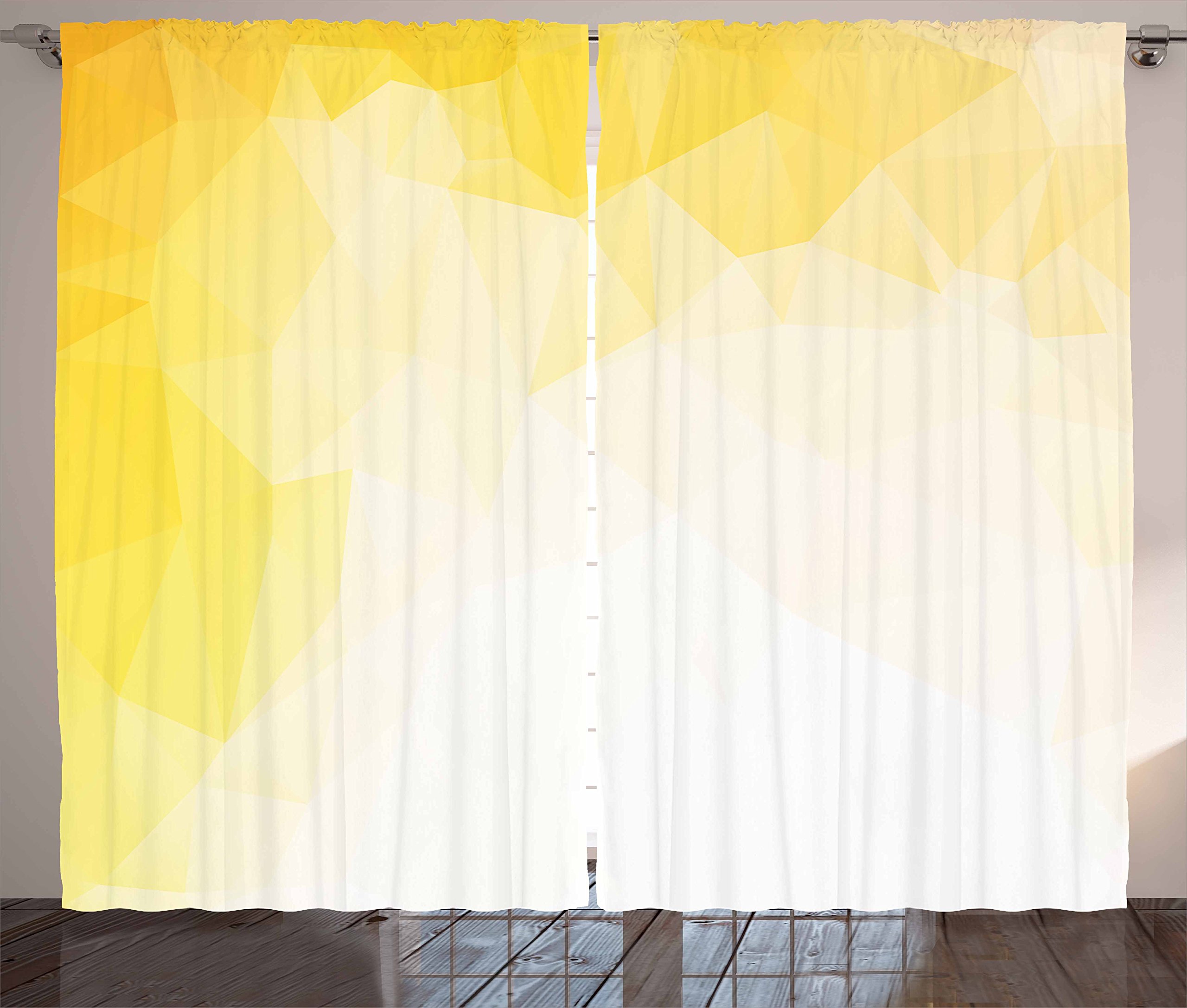AmbesonneOmbre Curtains, Fractal Mosaic Form Simplistic Abstract Triangles Color Transition Effect, Living Room Bedroom Window Drapes 2 Panel Set, 108" X 63", Yellow Ombre