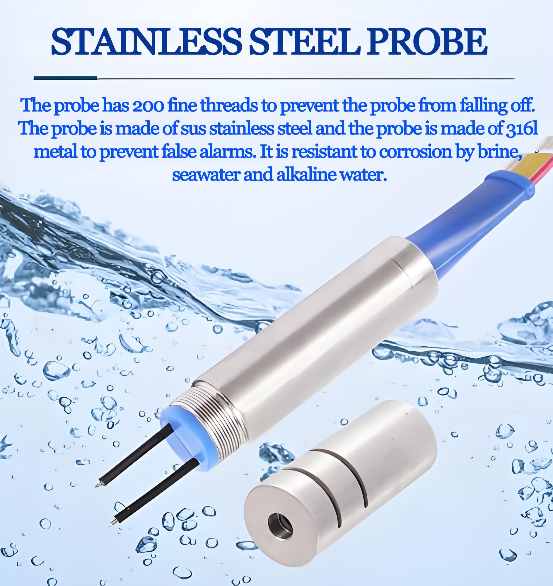 Medidor de profundidad de agua de pozo con sonda de acero inoxidable, IP68 impermeable para medición de nivel de agua subterránea de hasta 300 metros